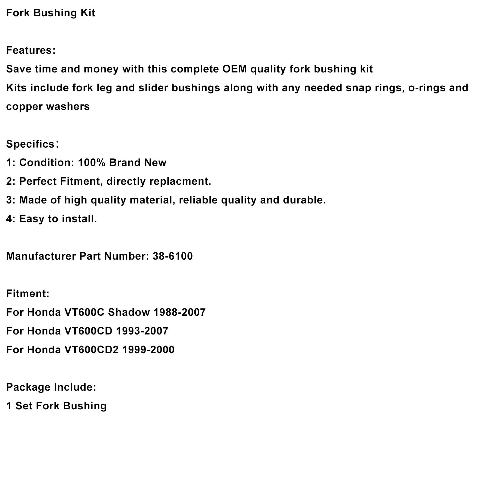 Kit de bagues de fourche 38-6100 pour Honda Shadow VLX 600 VT600C 88-07 VT600CD 93-07