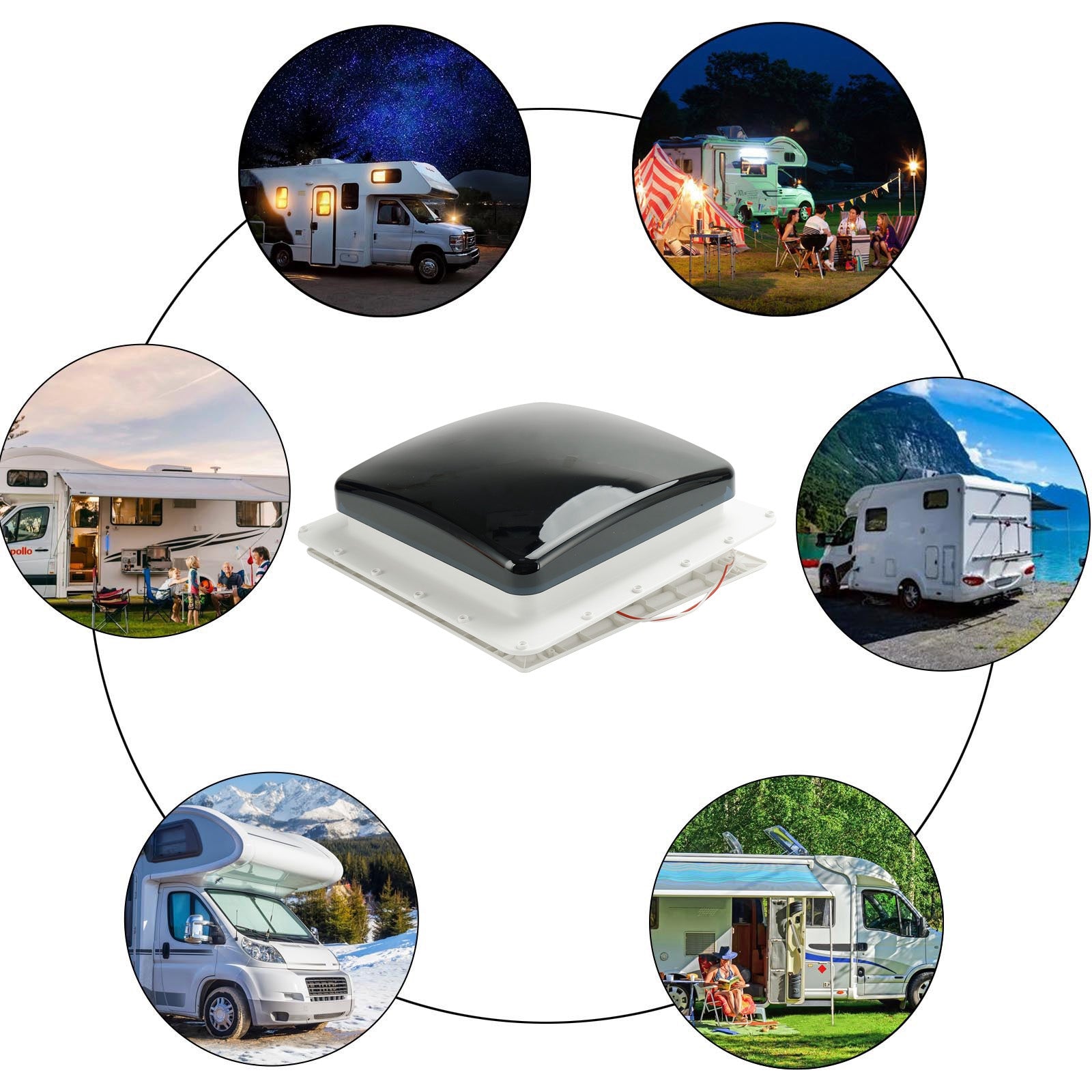 Wentylator dachowy do przyczep kempingowych 15,75 cala z górnym oświetleniem 12 V, pilotem i 10 prędkościami