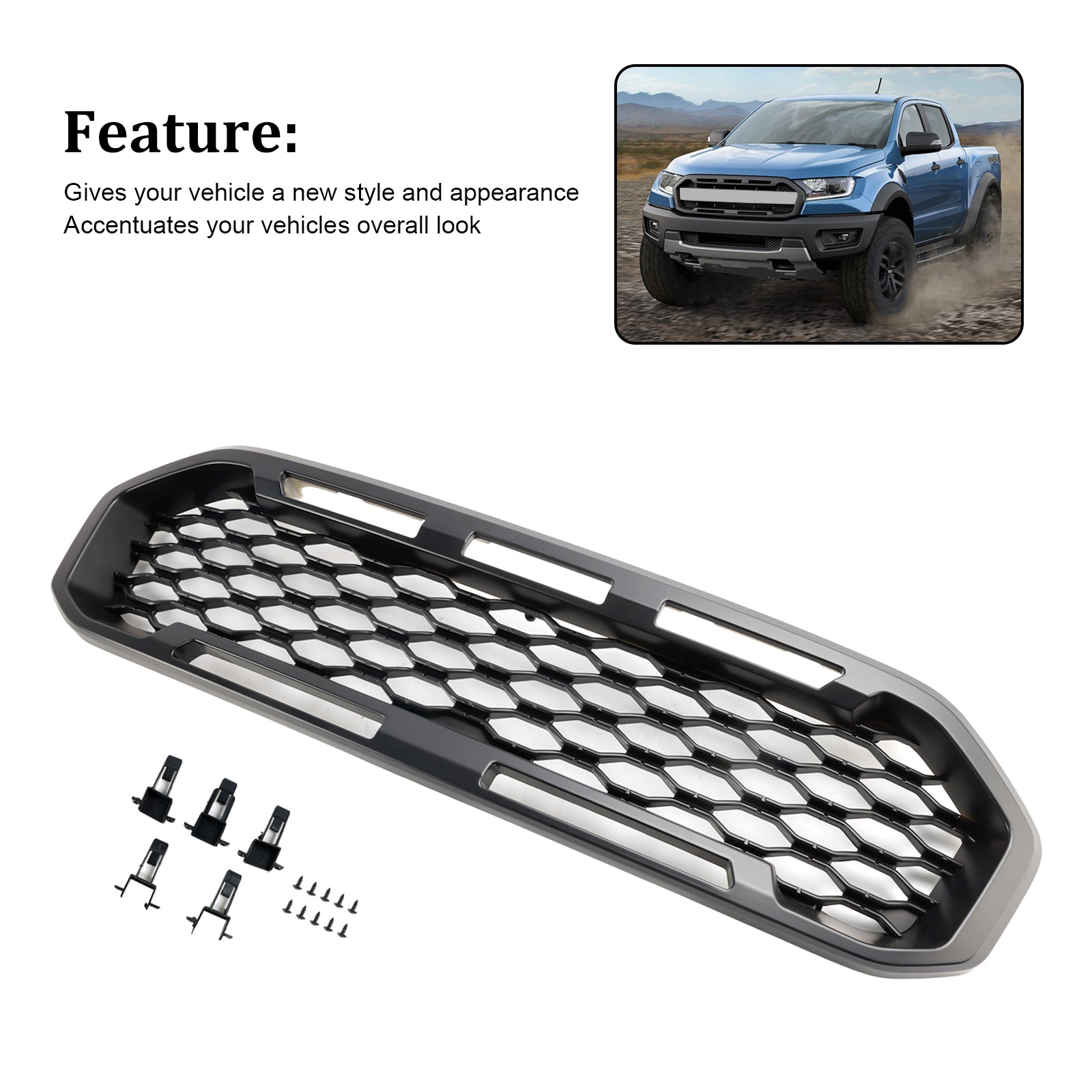 Grille de pare-chocs avant noire pour Ford Ranger T8 2019-2023