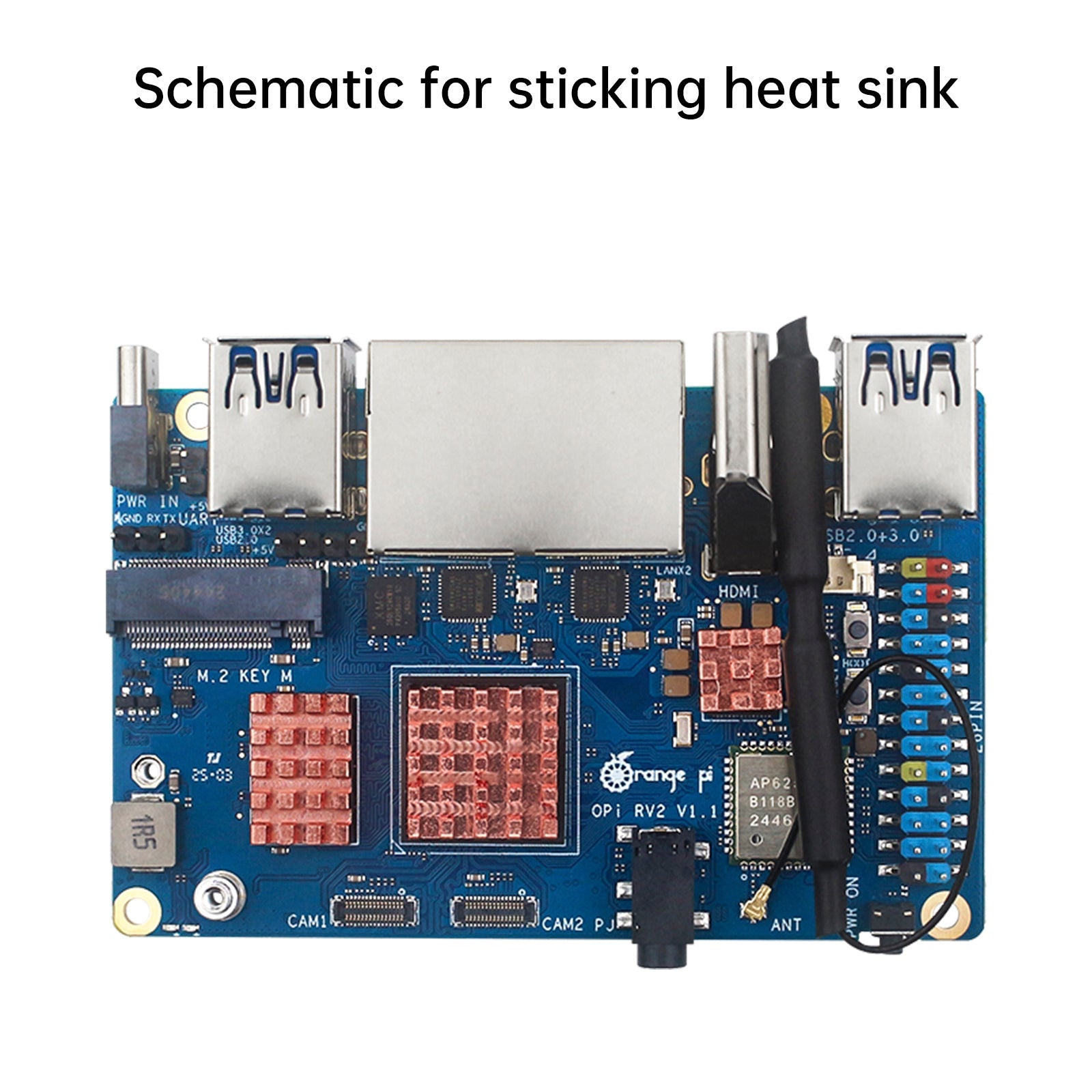 Radiatore Orange PI RV2, scheda di sviluppo, dissipatore termico in rame puro, dispositivo di raffreddamento adesivo