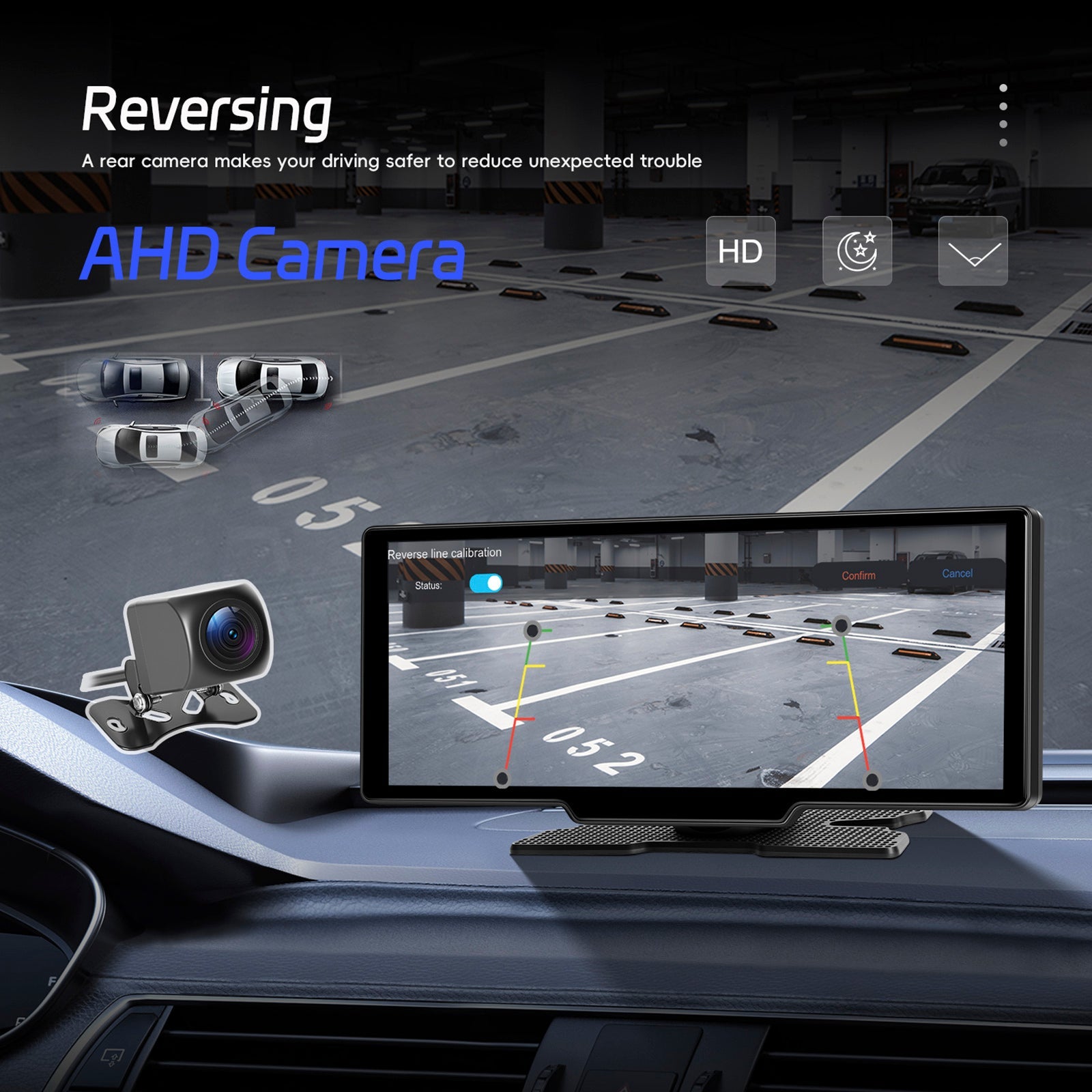 Autoradio portable Bluetooth 10,26"" avec navigation sans fil et compatible CarPlay, caméra AHD