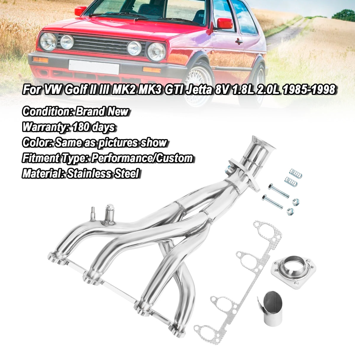 Exhaust Header pour VW Golf II III MK2 MK3 GTI Jetta 8V 1.8L 2.0L 1985-1998