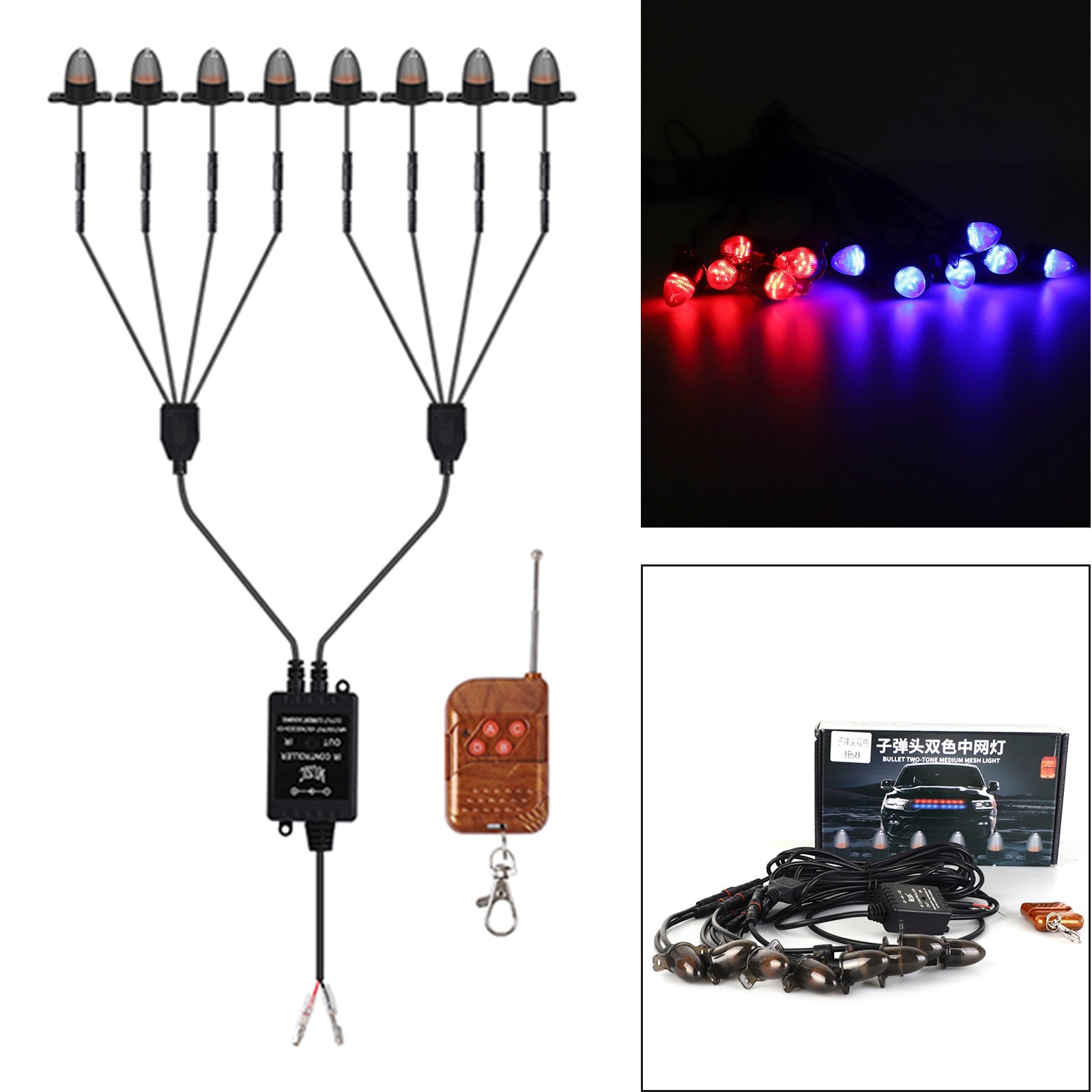 Conjunto de 8 luces intermitentes de luz para rejilla delantera, estilo de cabeza de bola, universal, para coche
