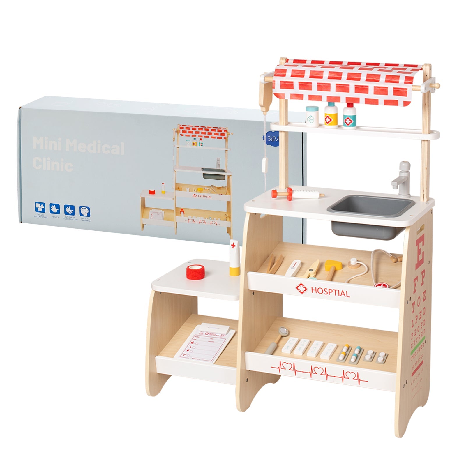 Set di giocattoli di simulazione della clinica medica per bambini con 22 accessori, di 3 anni