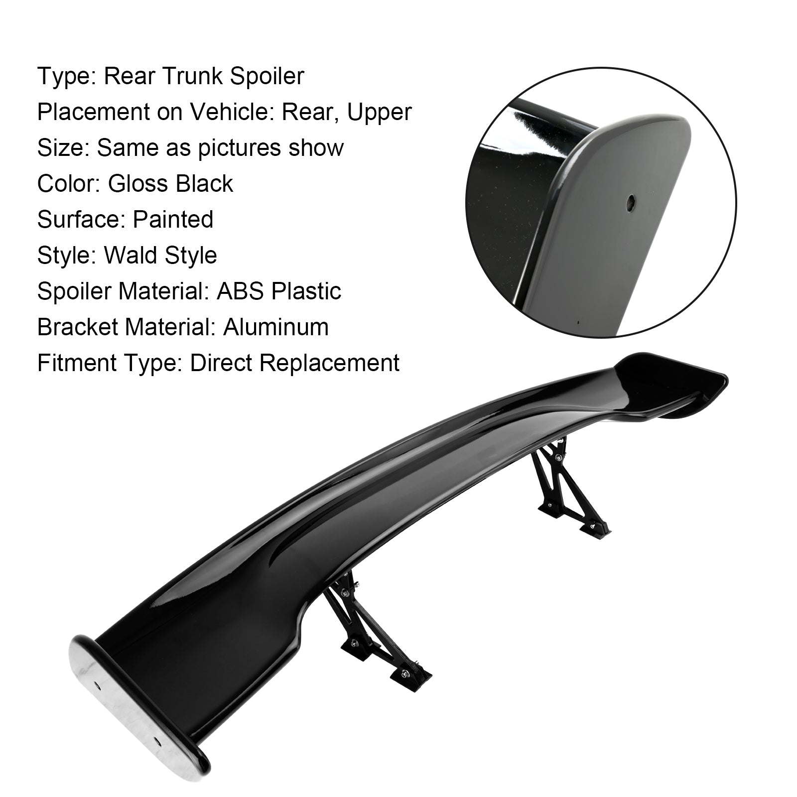 57" Spoiler posteriore universale GT Racing Style da 145 cm in nero lucido per una maggiore deportanza