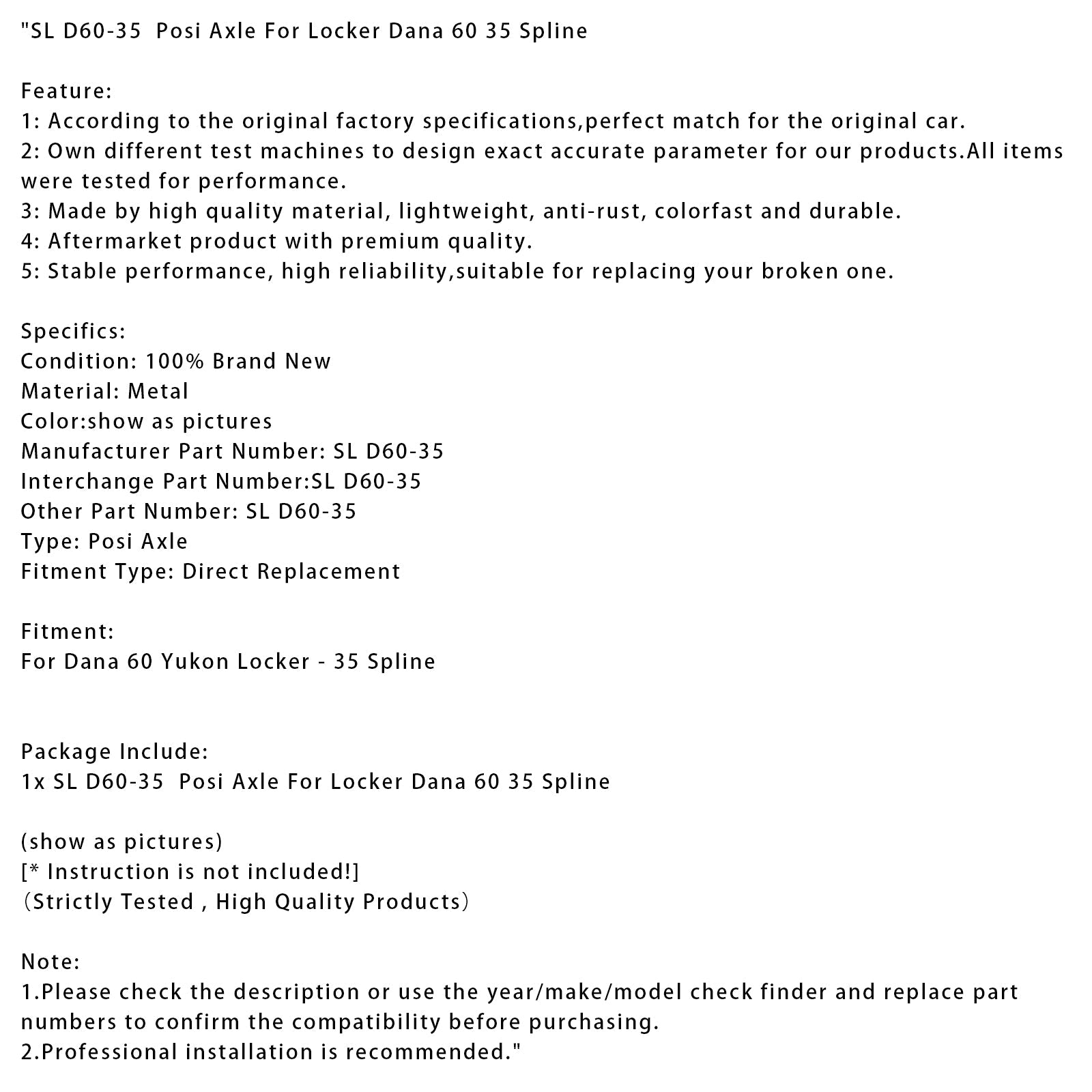 Axle Locker Dana 60 35 Spline SL D60-35 POS