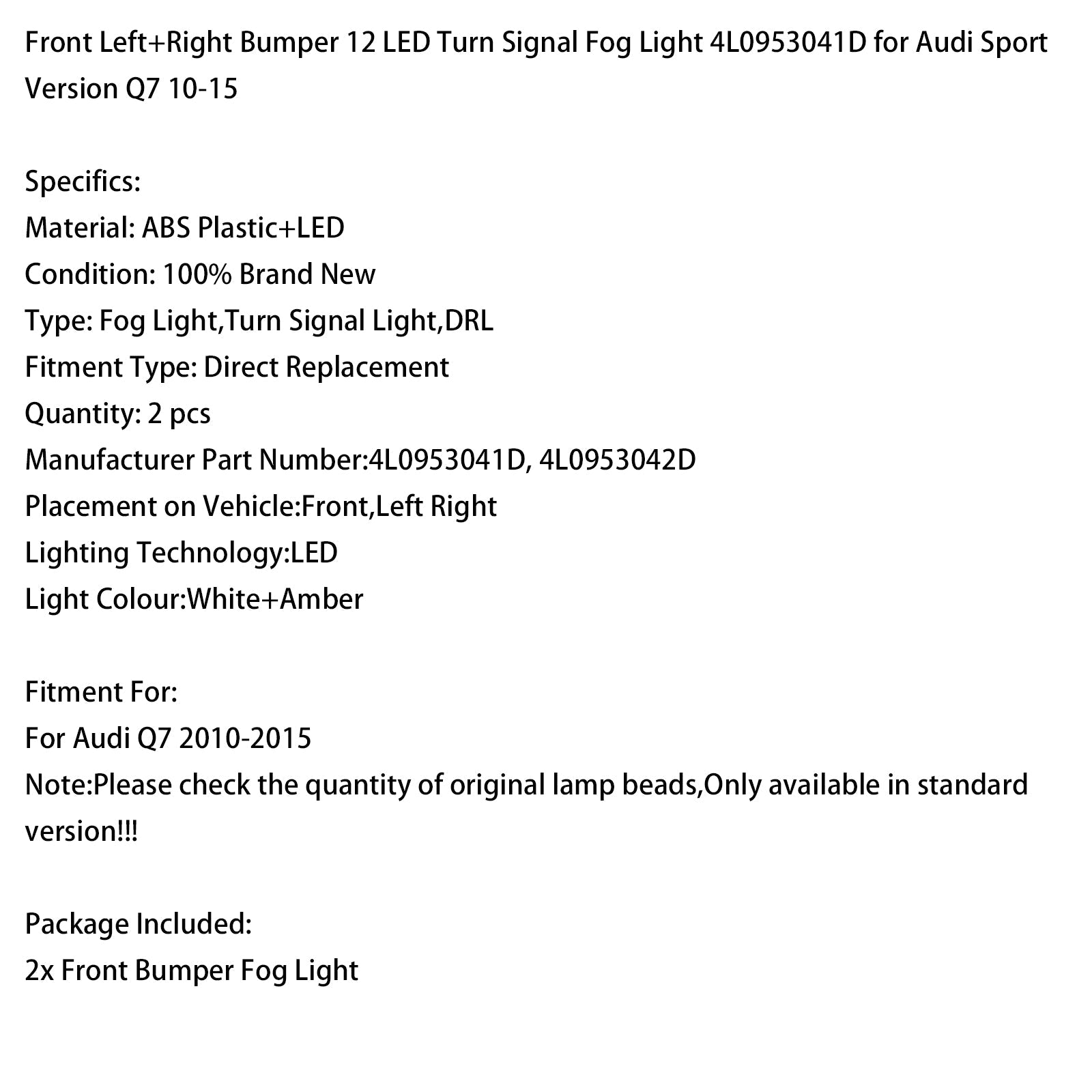 Parachoques delantero Audi Q7 versión Sport (2010-2015) con intermitentes y 12 faros antiniebla LED