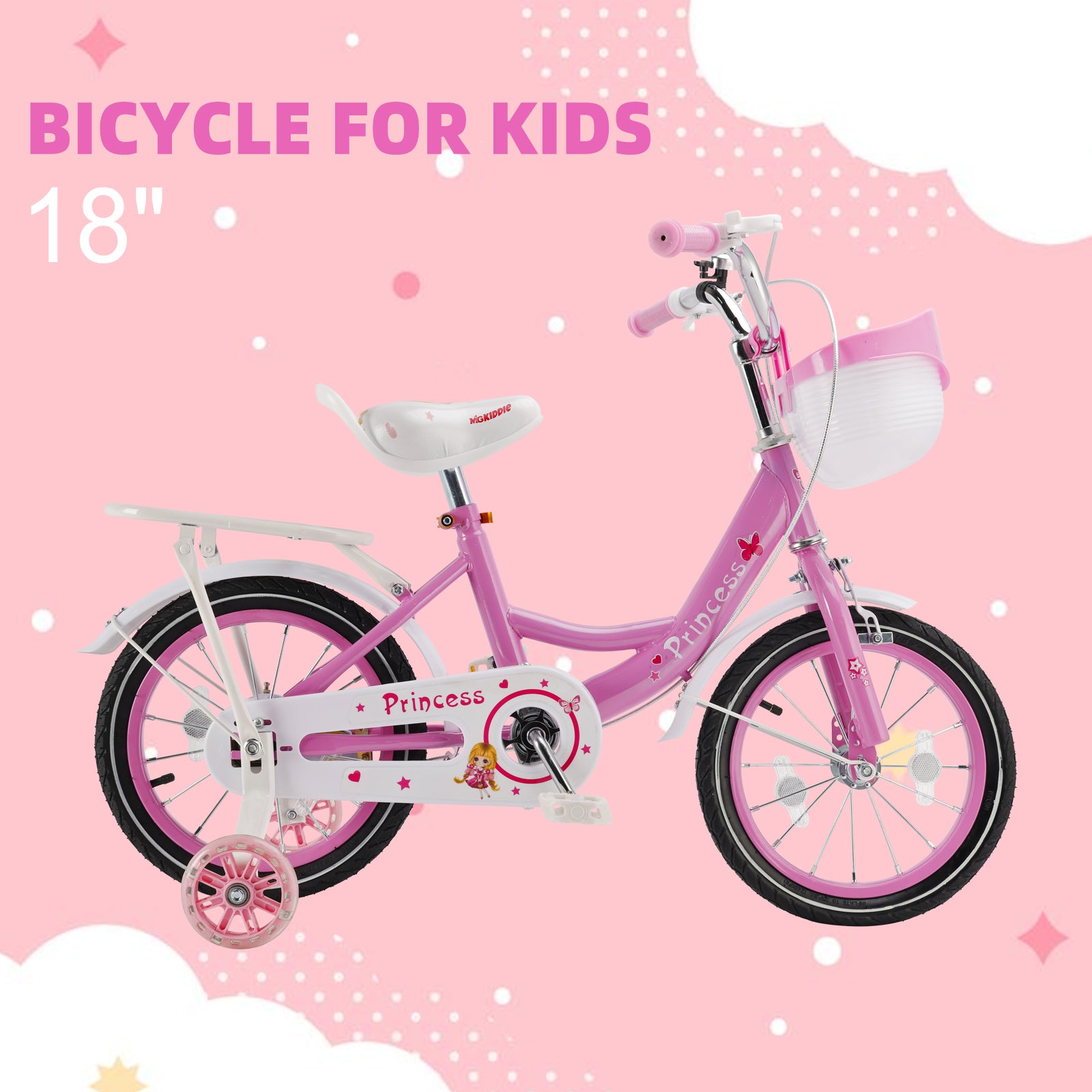 Bicicleta de princesa evolutiva de 18 pulgadas - Manejo ajustable y silla de montar - rosa y morado - Garantía