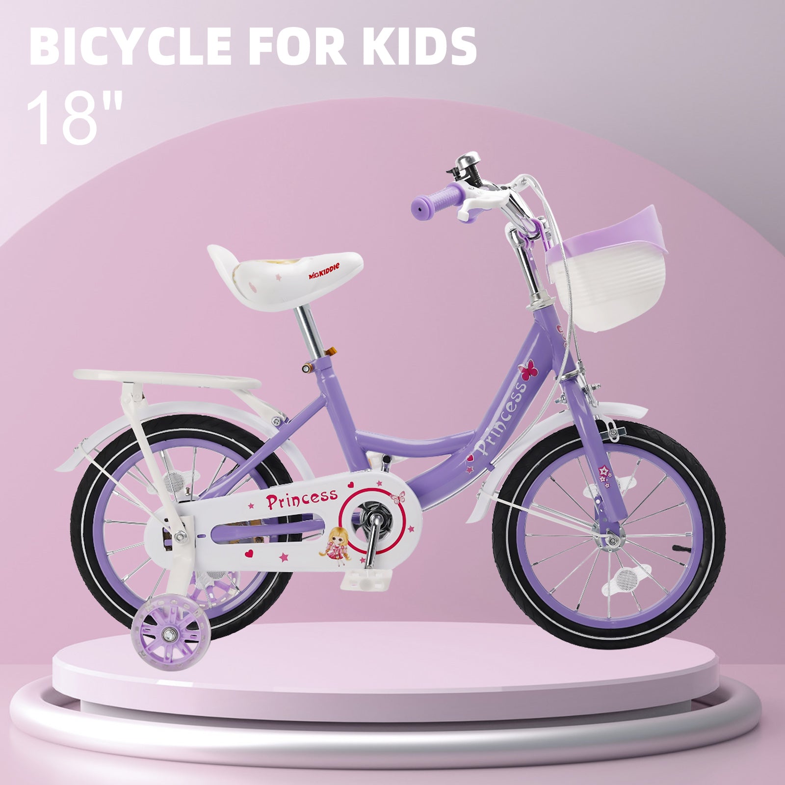 Bicicleta de princesa evolutiva de 18 pulgadas - Manejo ajustable y silla de montar - rosa y morado - Garantía