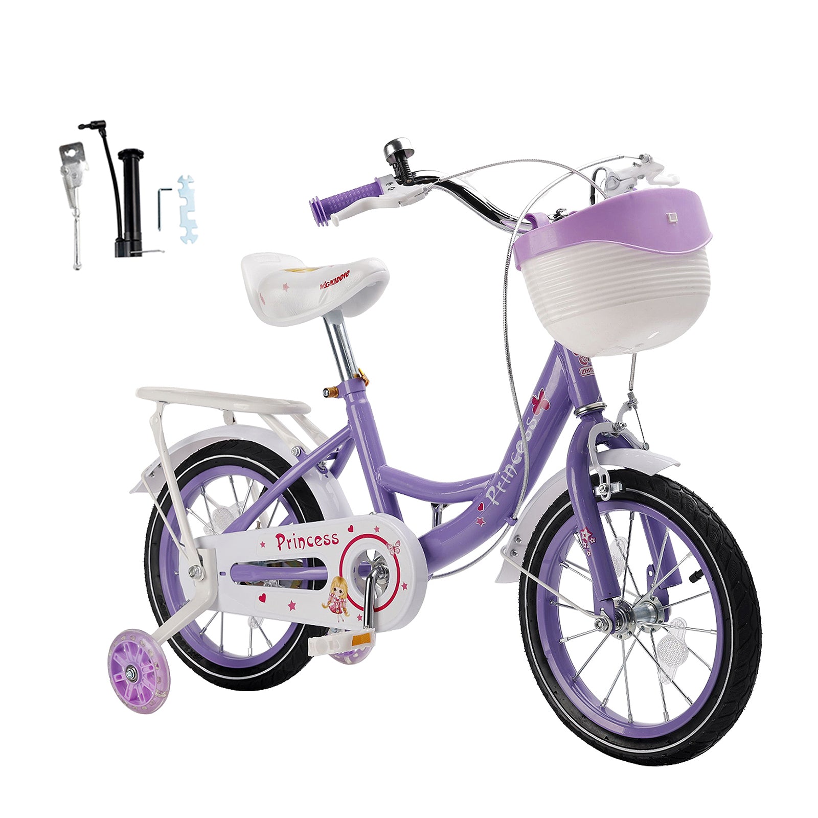 Bicicleta de princesa evolutiva de 18 pulgadas - Manejo ajustable y silla de montar - rosa y morado - Garantía
