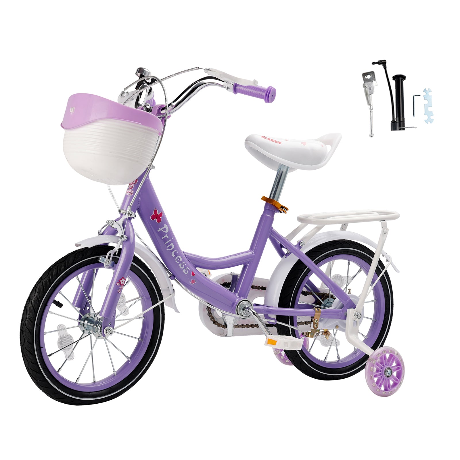 Bicicleta de princesa evolutiva de 18 pulgadas - Manejo ajustable y silla de montar - rosa y morado - Garantía
