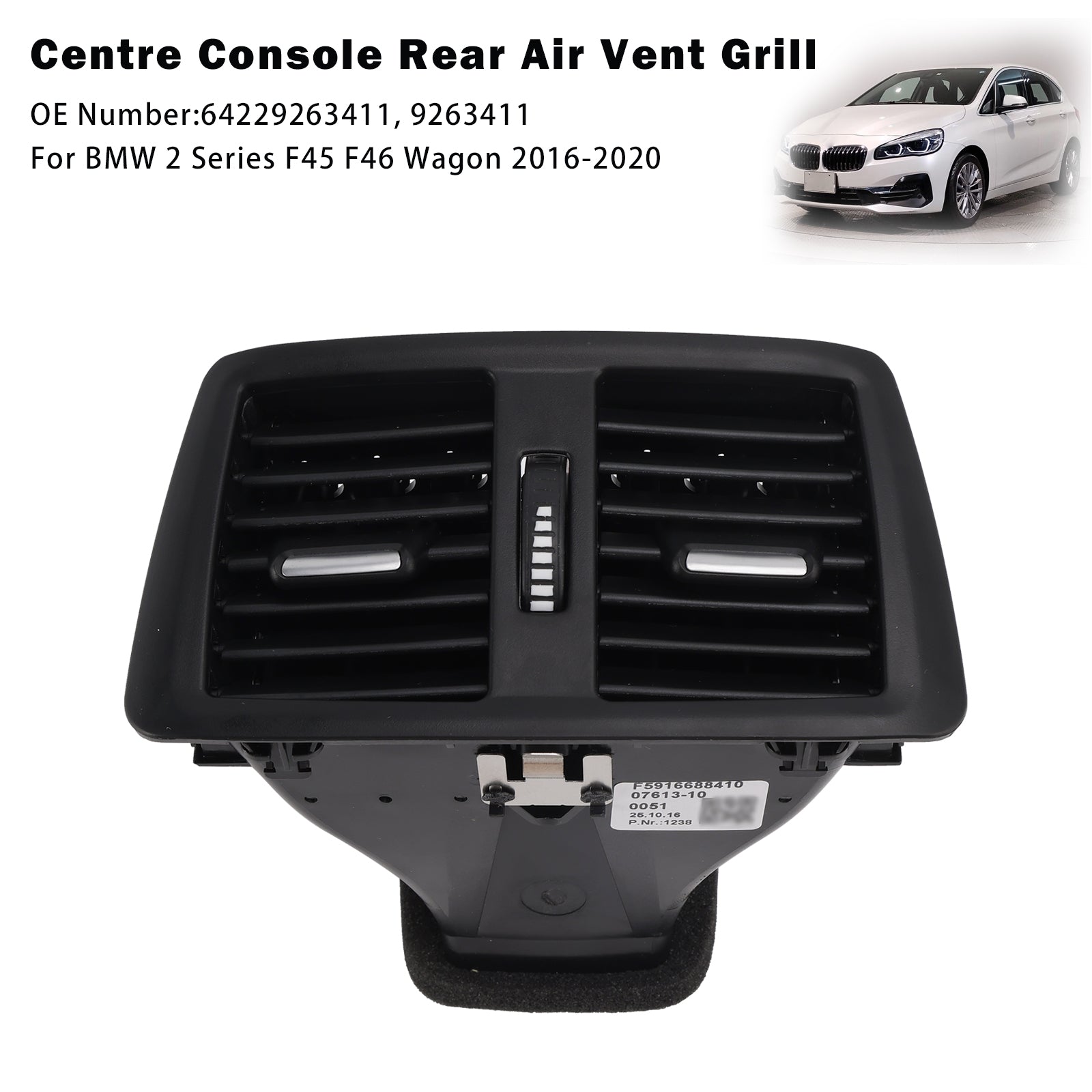 Raster van&Ventilatieopening middenconsole achterin voor BMW 2 Serie F45 F46 Touring (2016-2020) - Onderdeelnummer 9263411