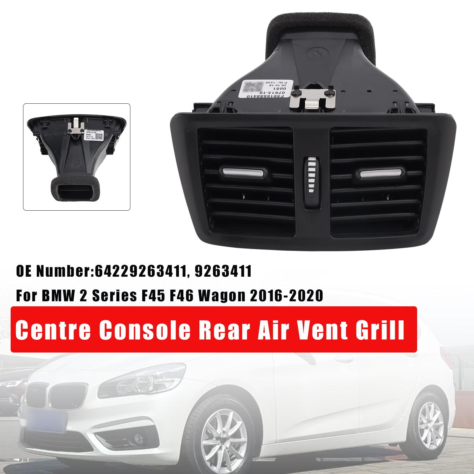 Raster van&Ventilatieopening middenconsole achterin voor BMW 2 Serie F45 F46 Touring (2016-2020) - Onderdeelnummer 9263411