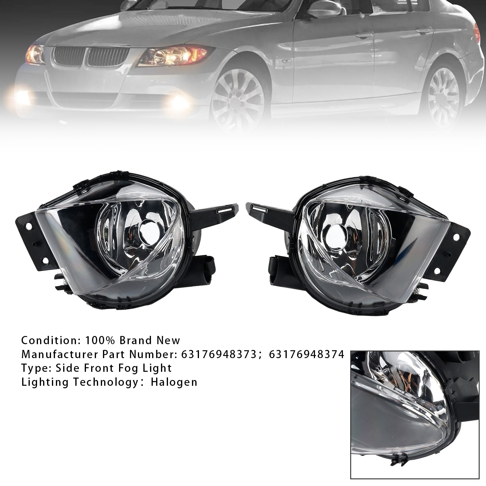 Par de luces antiniebla delantera con bombillas para la serie BMW E90 3 (2006-2008)