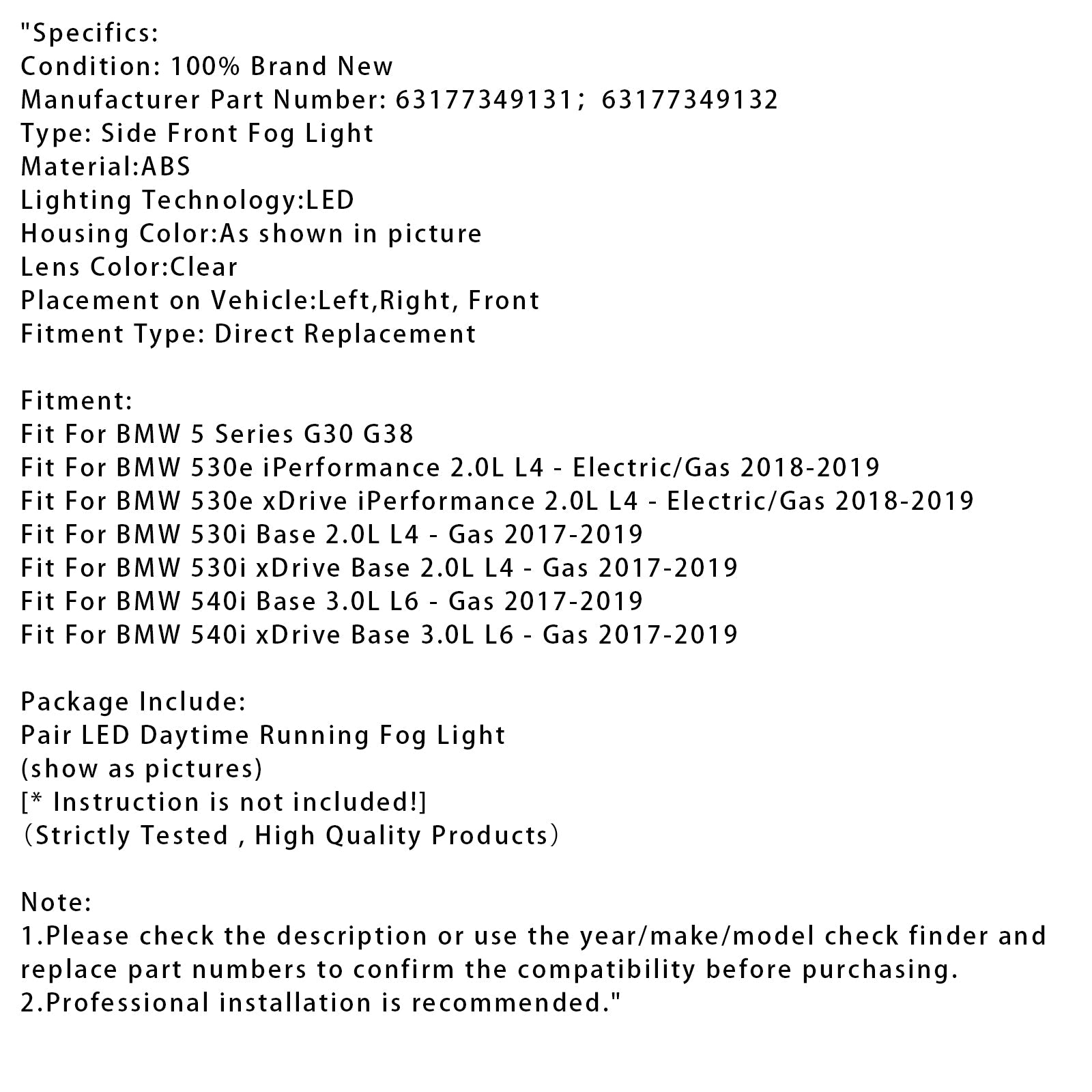 Coppia di luci della nebbia anteriore prima senza lampadina per BMW X1 E84 2009-2015 63172993526