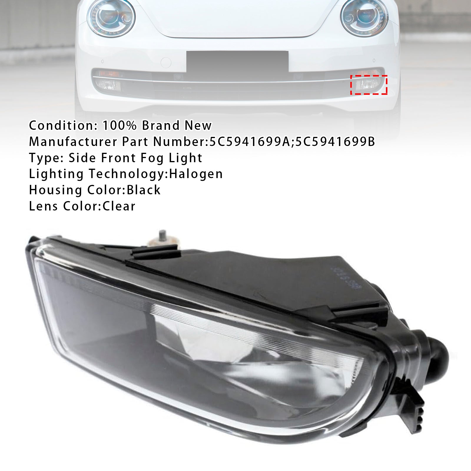 Palonsumun edessä vasemmalla lamppu VW Beetle 2012-2016 5C5941699a