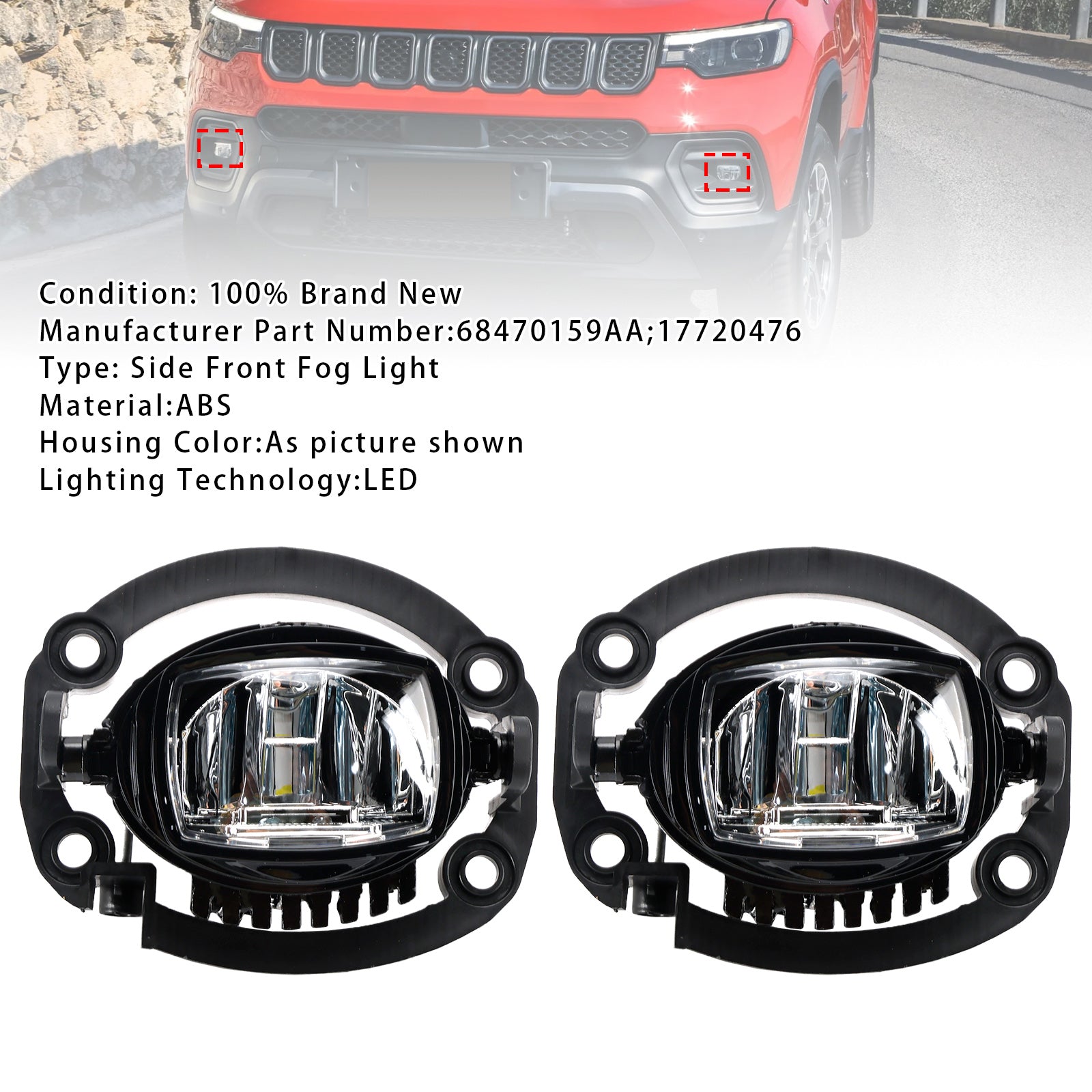 Par de luces antiniebla LED antes de Jeep Compass 2021-2025 68470159AA