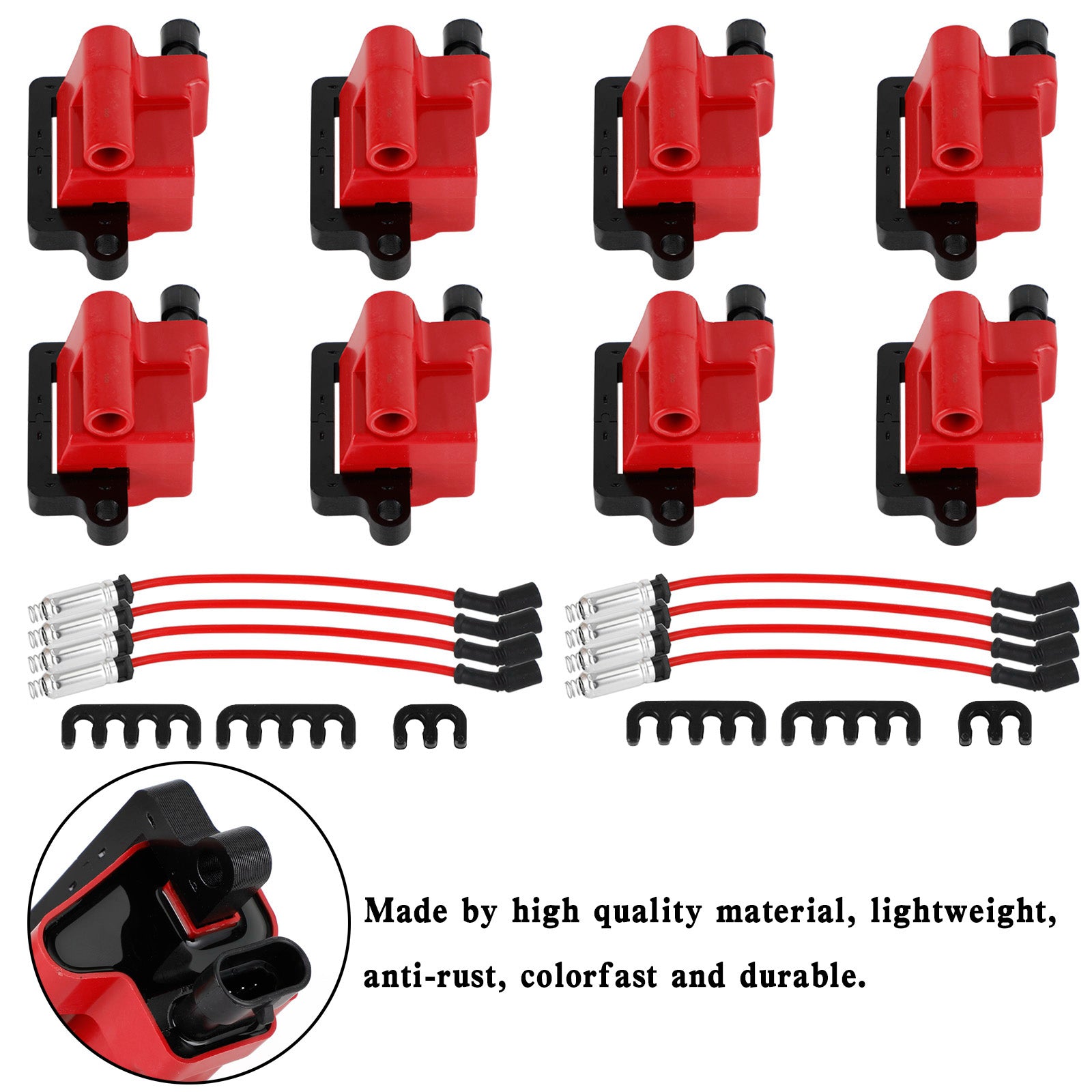 Lot de 8 Bobines d'Allumage Carrées D581 & Fils de Bougie - Compatible Chevrolet Avalanche, Silverado, GMC Sierra, etc. (2002-2007)