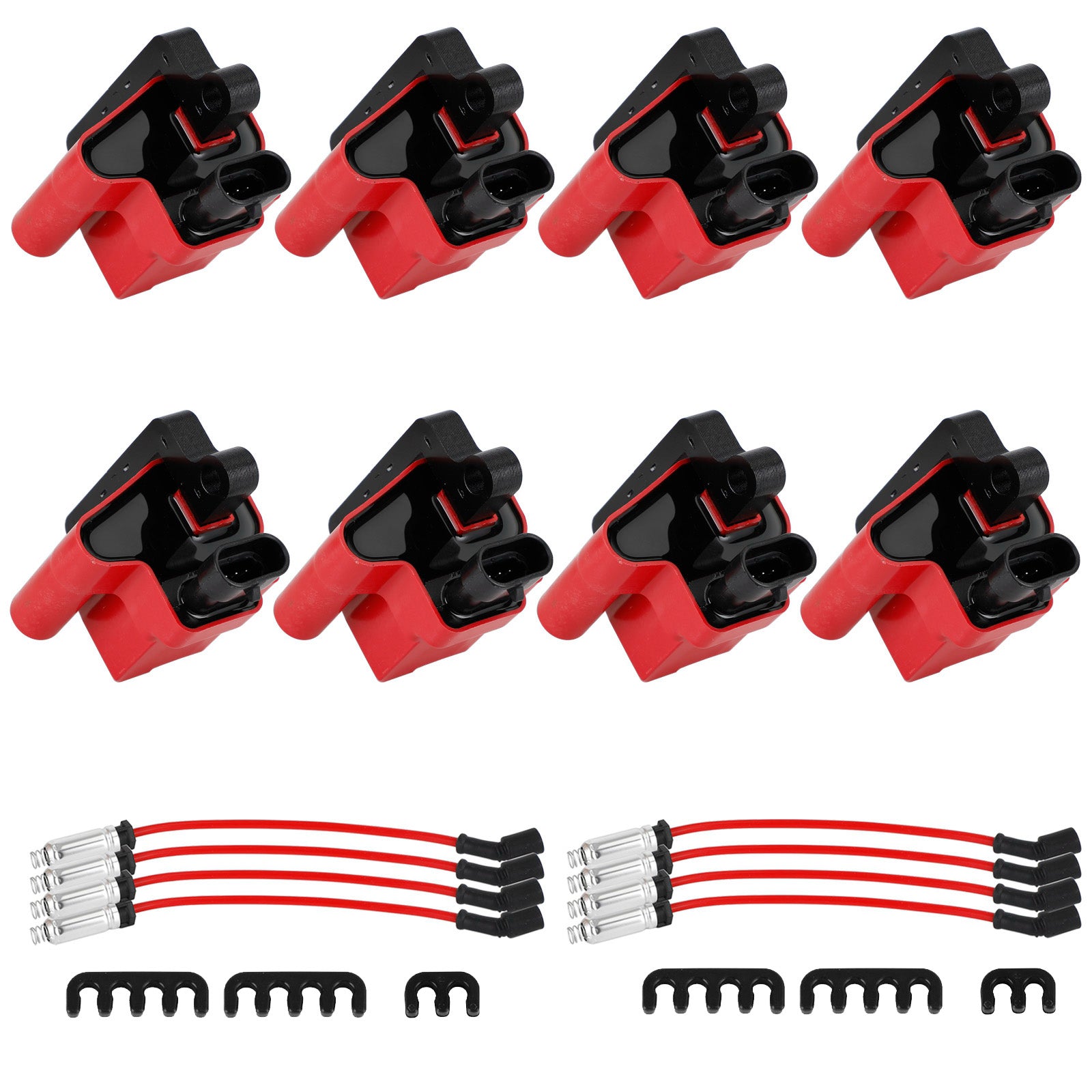Lot de 8 Bobines d'Allumage Carrées D581 & Fils de Bougie - Compatible Chevrolet Avalanche, Silverado, GMC Sierra, etc. (2002-2007)
