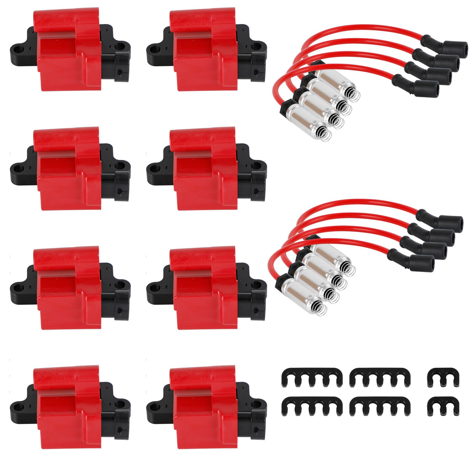 Lot de 8 Bobines d'Allumage Carrées D581 & Fils de Bougie - Compatible Chevrolet Avalanche, Silverado, GMC Sierra, etc. (2002-2007)