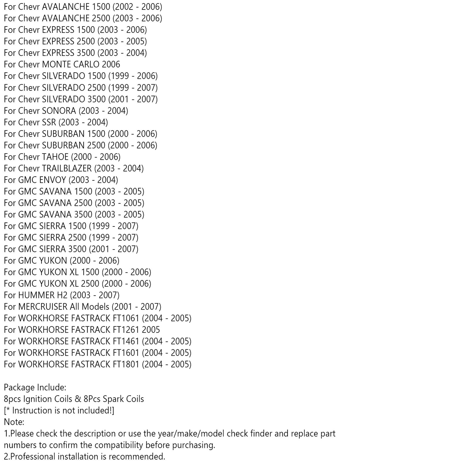 Lot de 8 Bobines d'Allumage Carrées D581 & Fils de Bougie - Compatible Chevrolet Avalanche, Silverado, GMC Sierra, etc. (2002-2007)
