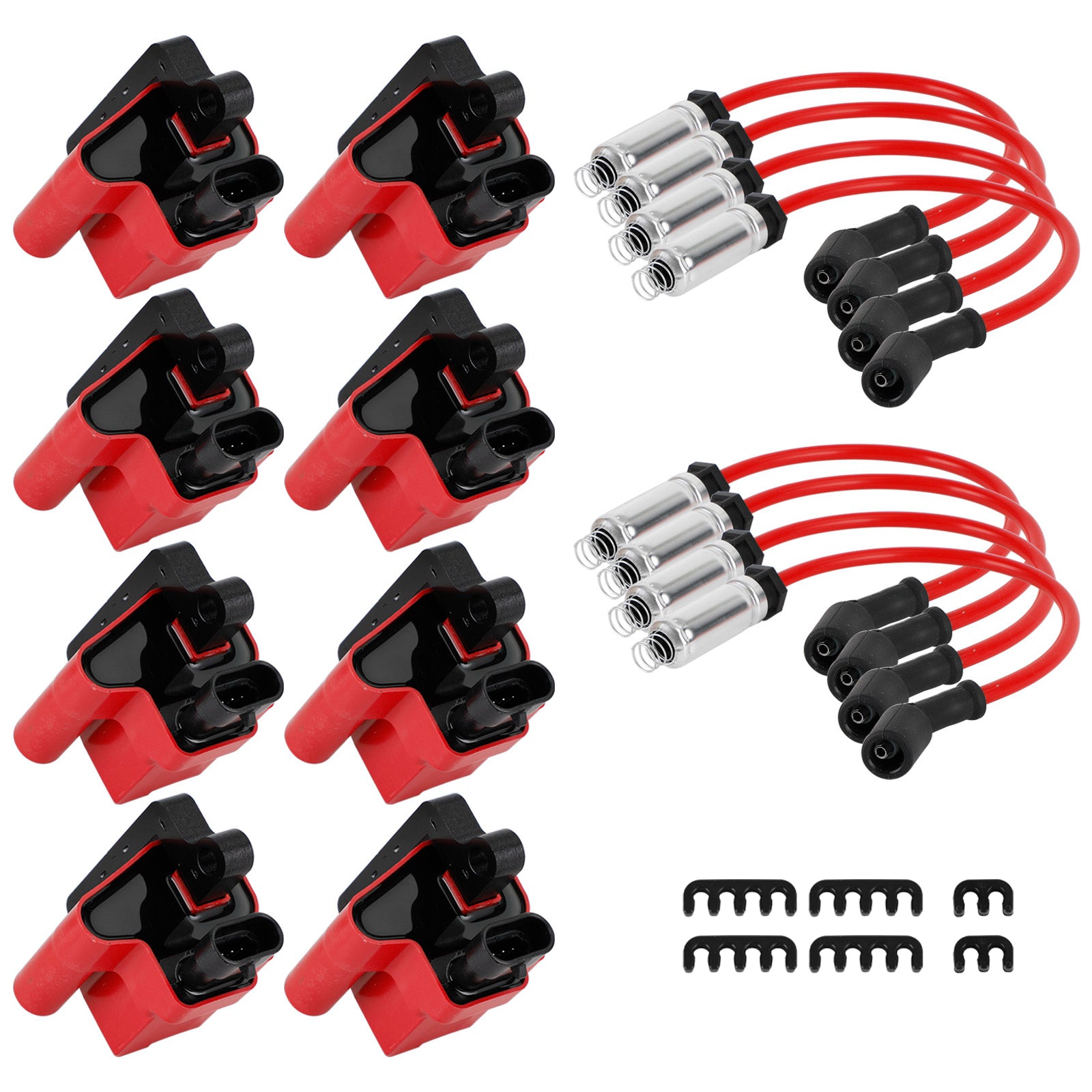 Lot de 8 Bobines d'Allumage Carrées D581 & Fils de Bougie - Compatible Chevrolet Avalanche, Silverado, GMC Sierra, etc. (2002-2007)