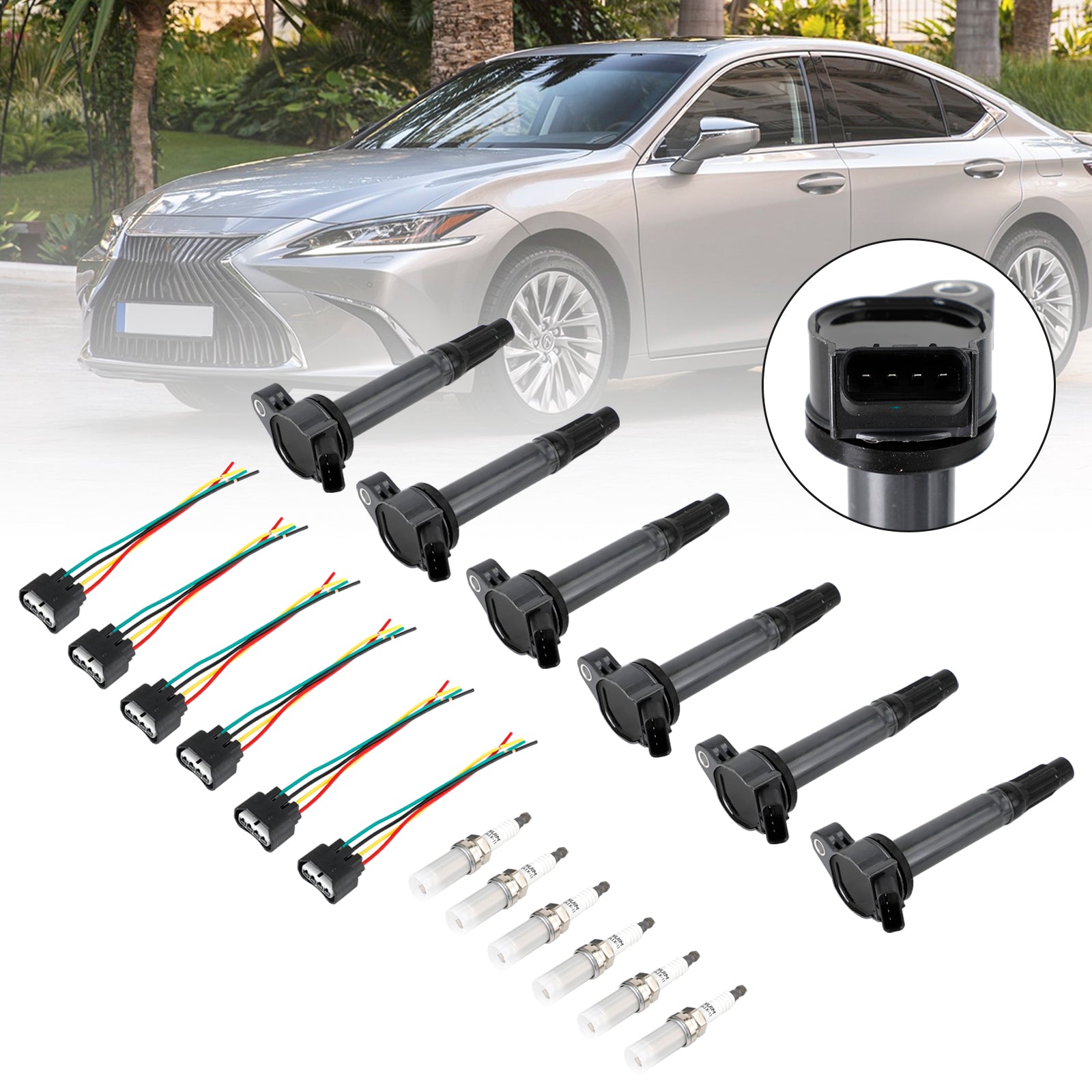 6 sytytyskelat+liittimet+sytytystulppa UF487 90919-02251 Toyota Sienna 3,5L: lle