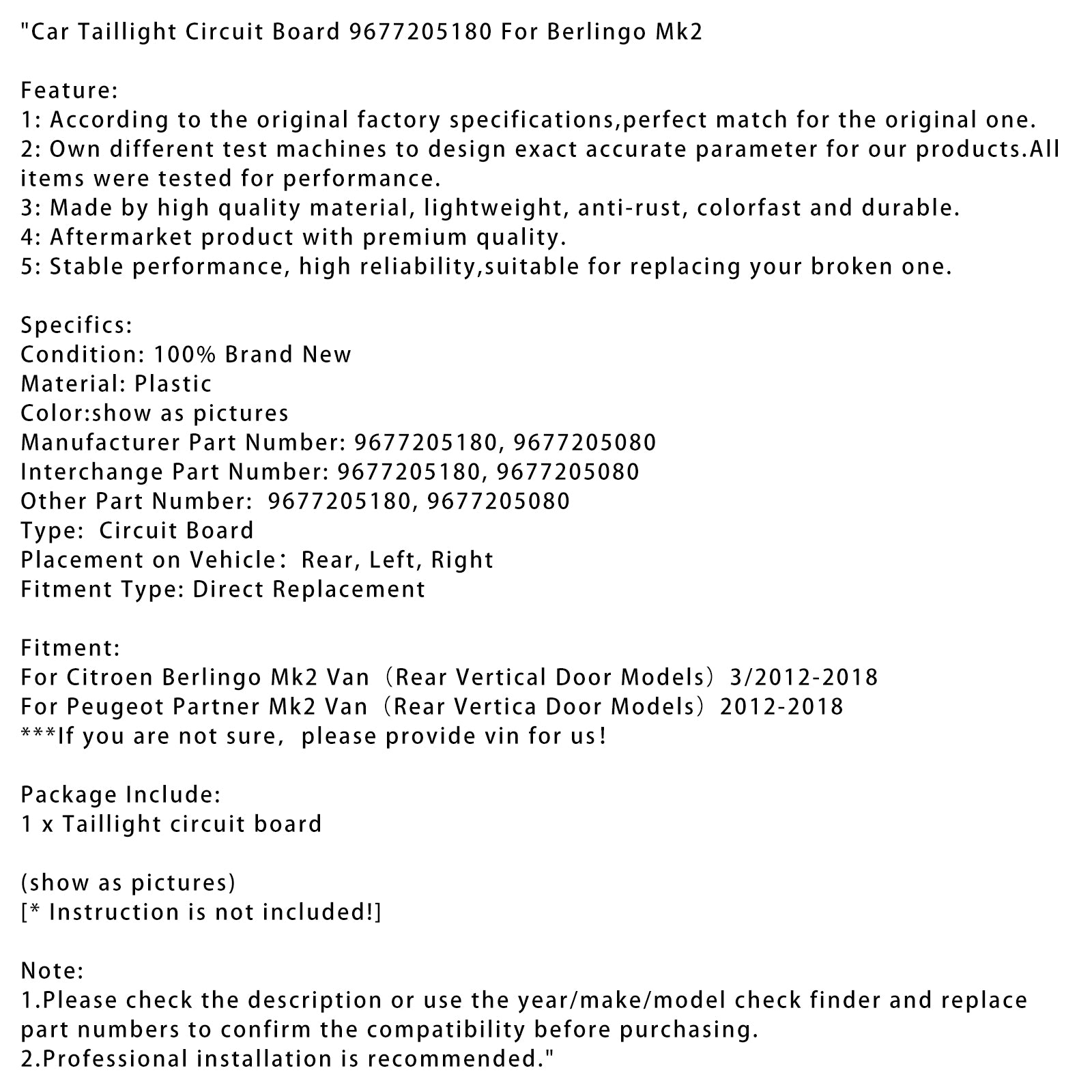 Karta PCB z tyłu 96777205180 - Kompatybilna Berlingo MK2, partner MK2