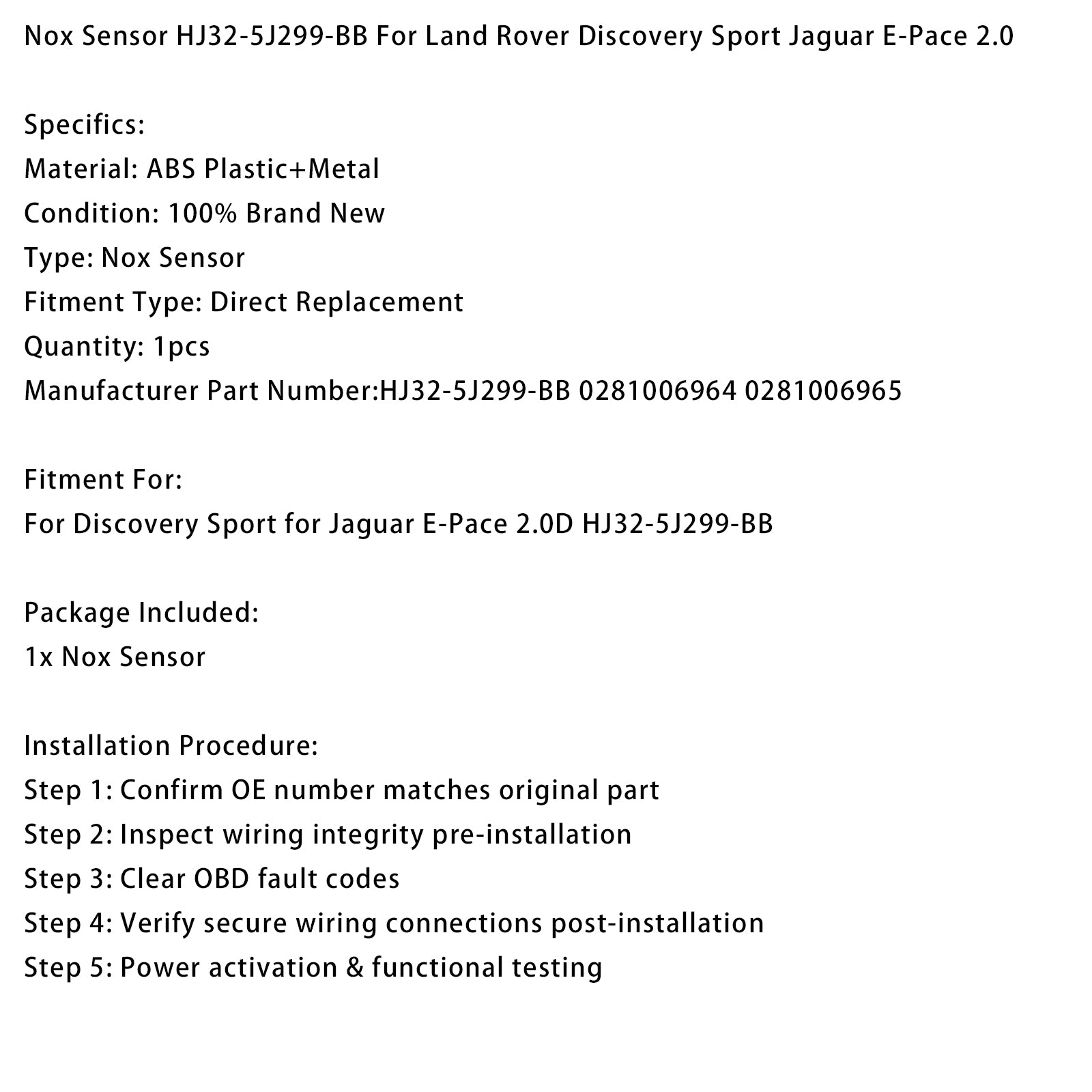 Czujnik NOx HJ32-5J299-BB do Land Rover Discovery Sport Jaguar E-Pace 2.0