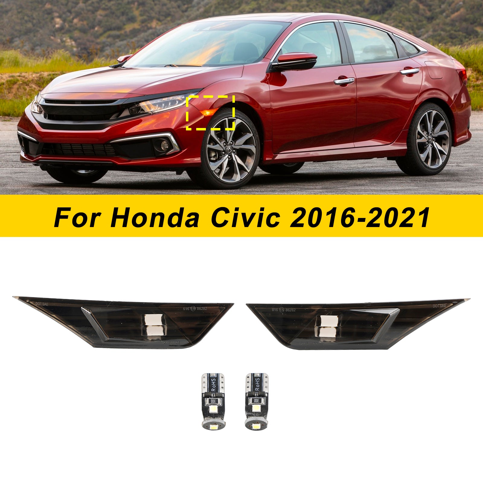 Boîtier de clignotant latéral pour Honda Civic 2016-2021 Ambre générique