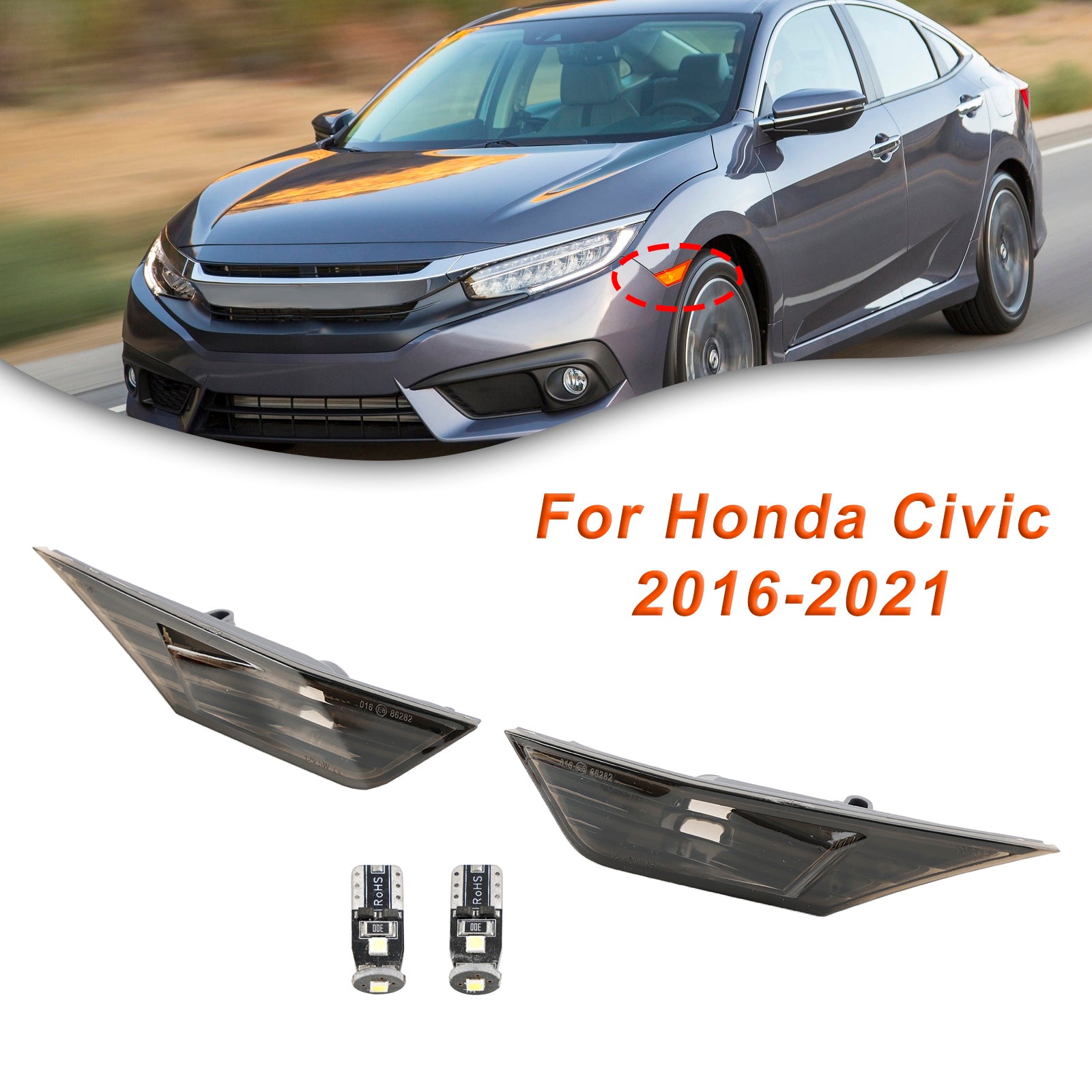 Boîtier de clignotant latéral pour Honda Civic 2016-2021 Ambre générique