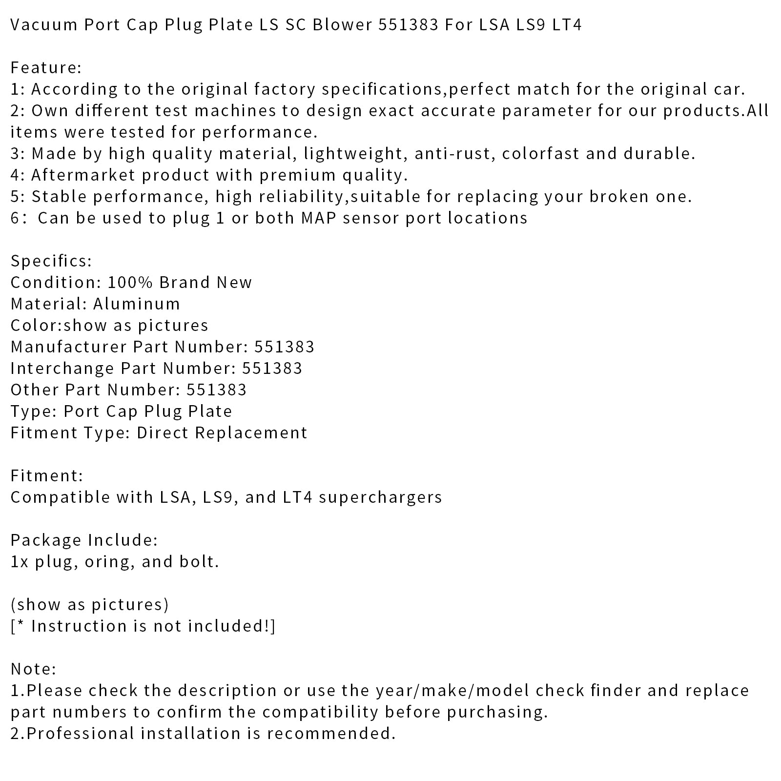 Puerto del puerto de succión Cap LS SC 551383 Fance Place para LSA LT4