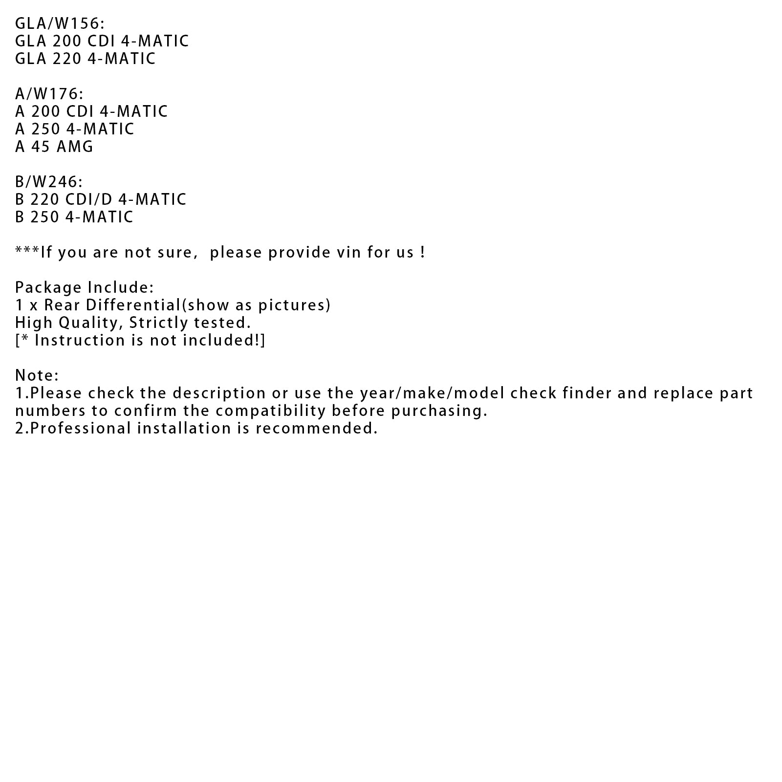 Mercedes-Benz W176 A 250 4-MATIC Takatasauspyörästö A2463500802 A2463520500
