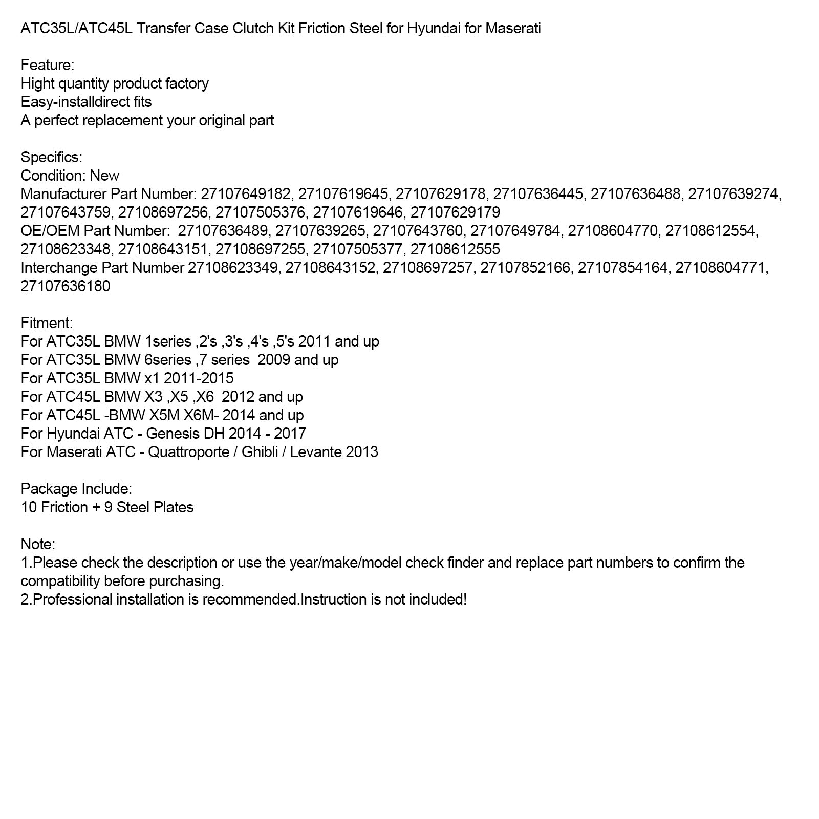 2014–2017 Hyundai Genesis DH Kit ATC embrayage de transmission