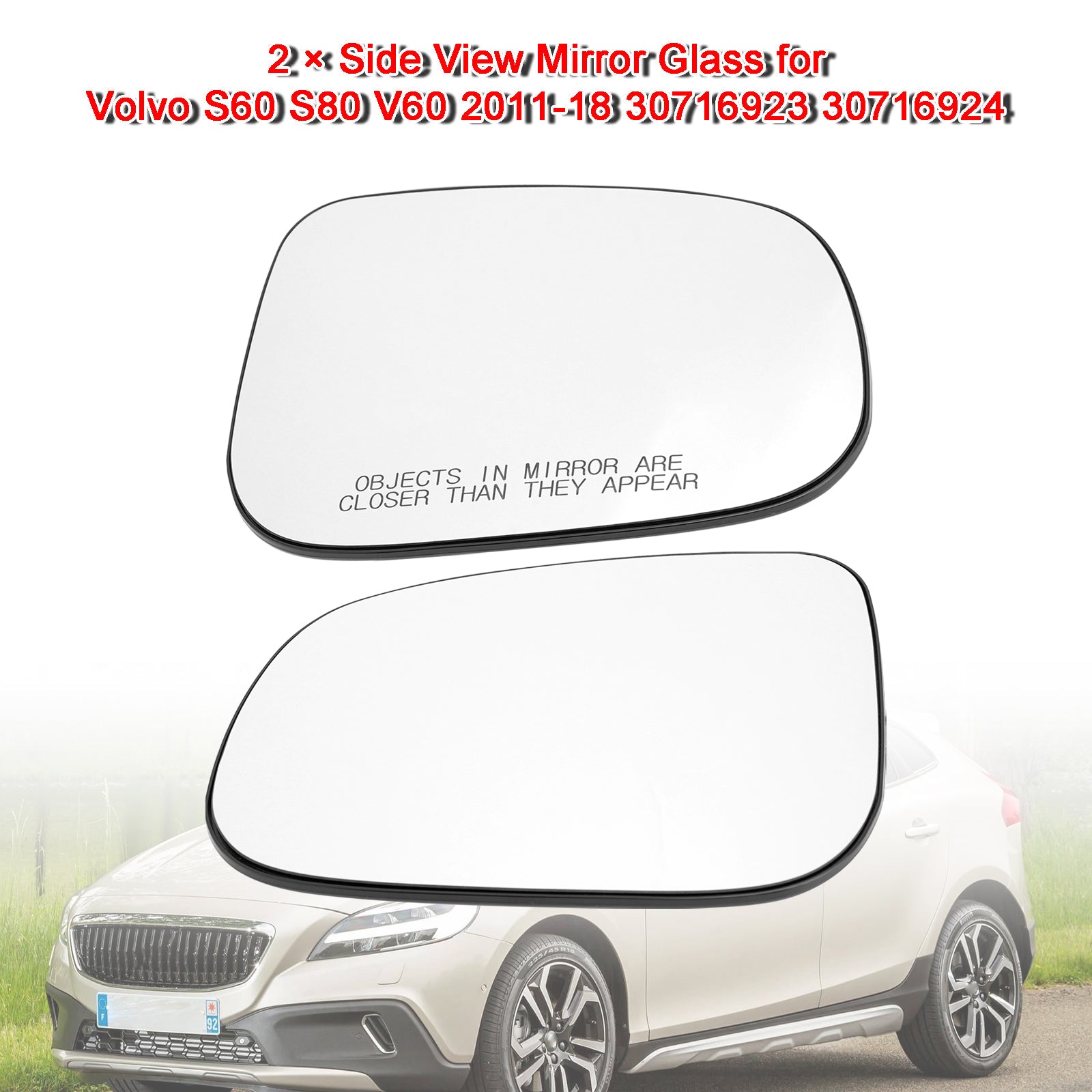 2 × Szkło lusterka bocznego dla Volvo S60 S80 V60 2011-18 30716923 30716924