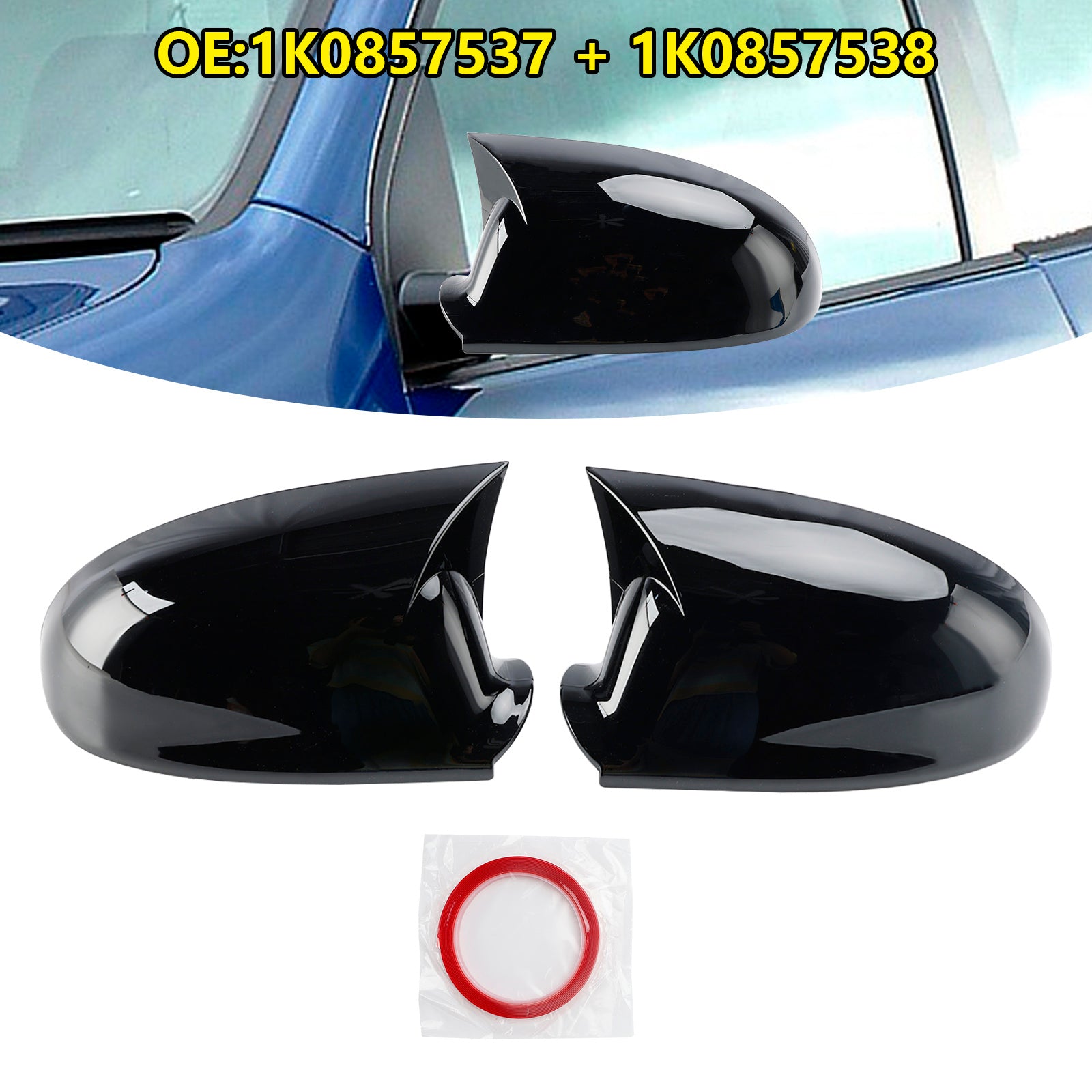 2005-2013 VW Golf Plus Gloss Black Wing Door Mirror Cover Caps Gauche + Droite 1K0857537
