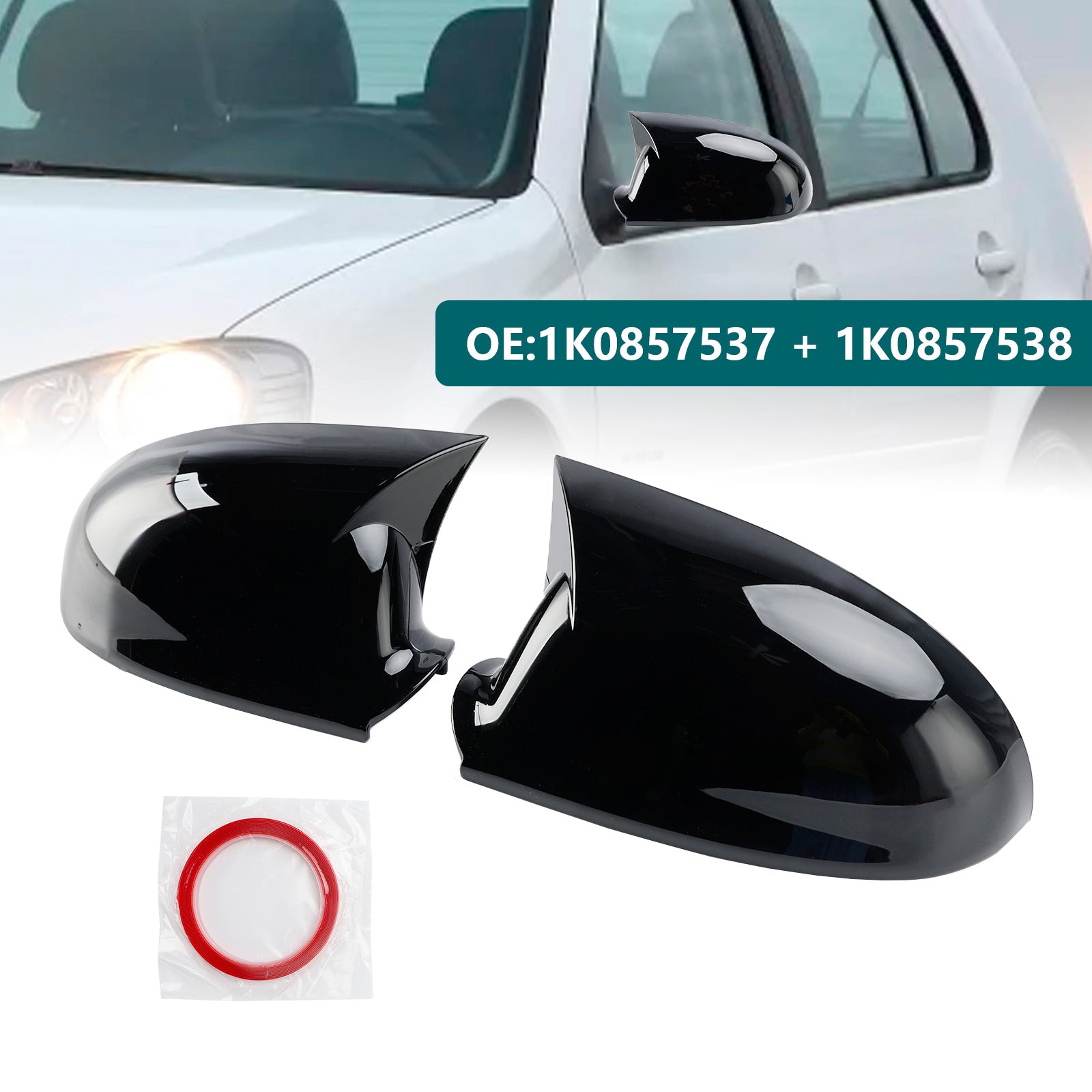 2006-2008 VW EOS Gloss Black Wing Door Mirror Cover Caps Gauche + Droite 1K0857537