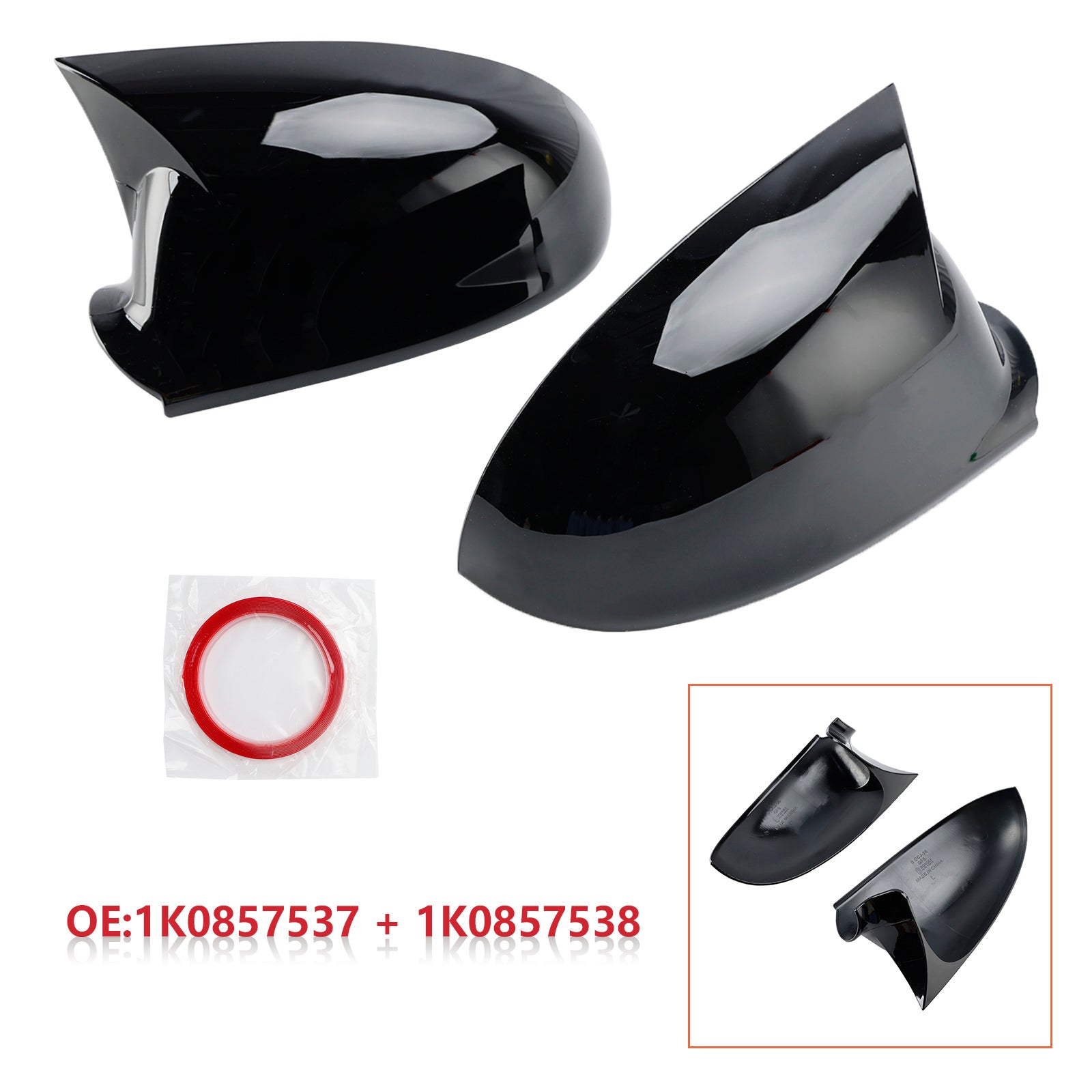 2005-2013 VW Golf Plus Gloss Black Wing Door Mirror Cover Caps Gauche + Droite 1K0857537