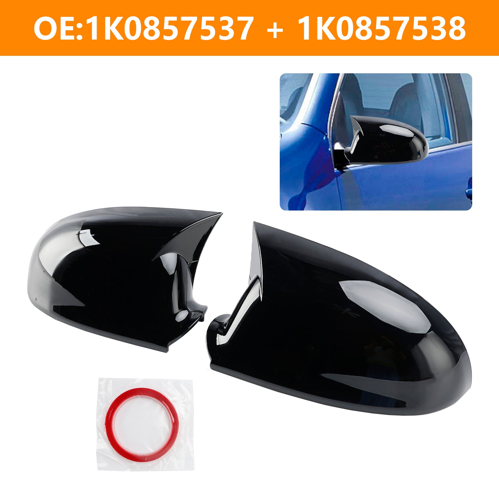 2006-2008 VW EOS Gloss Black Wing Door Mirror Cover Caps Gauche + Droite 1K0857537