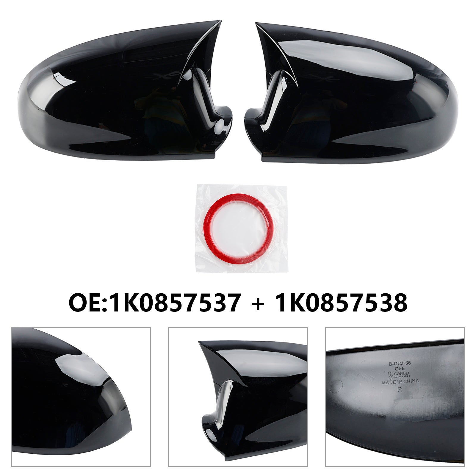 2005-2013 VW Golf Plus Gloss Black Wing Door Mirror Cover Caps Gauche + Droite 1K0857537