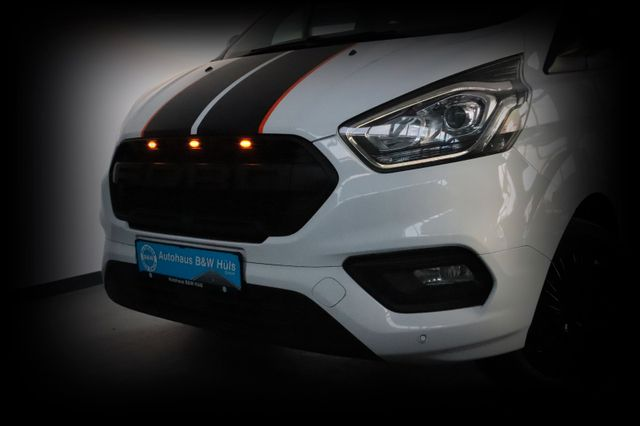 Czarna przednia skutek zderzaka Ford Transit Custom Raptor Style Style 2018-2023 z 3 diodami diod LED