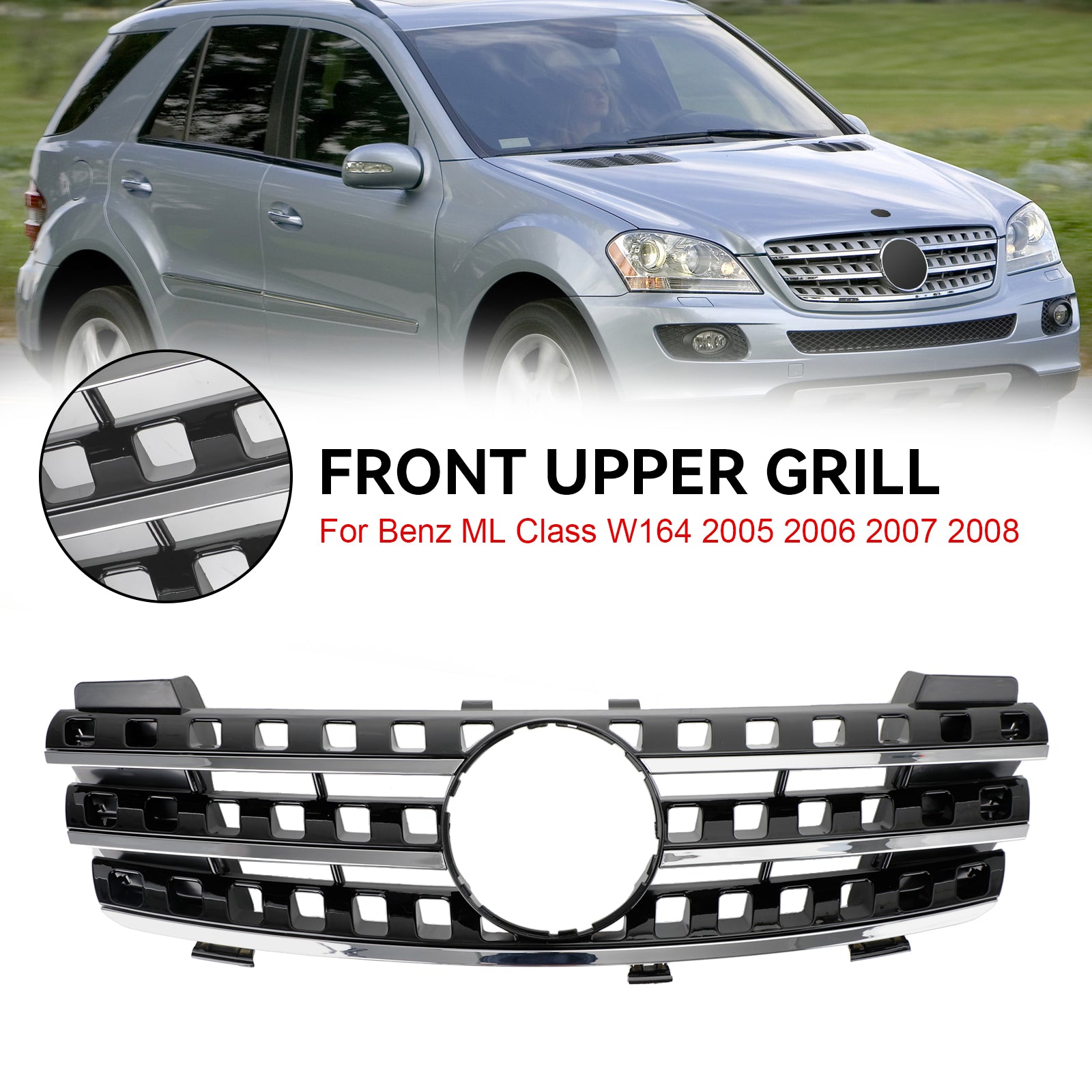 Zwarte chromen grille voor de Mercedes Benz ML-klasse W164 ML320/300/350/500 2005 2006 2007 2008