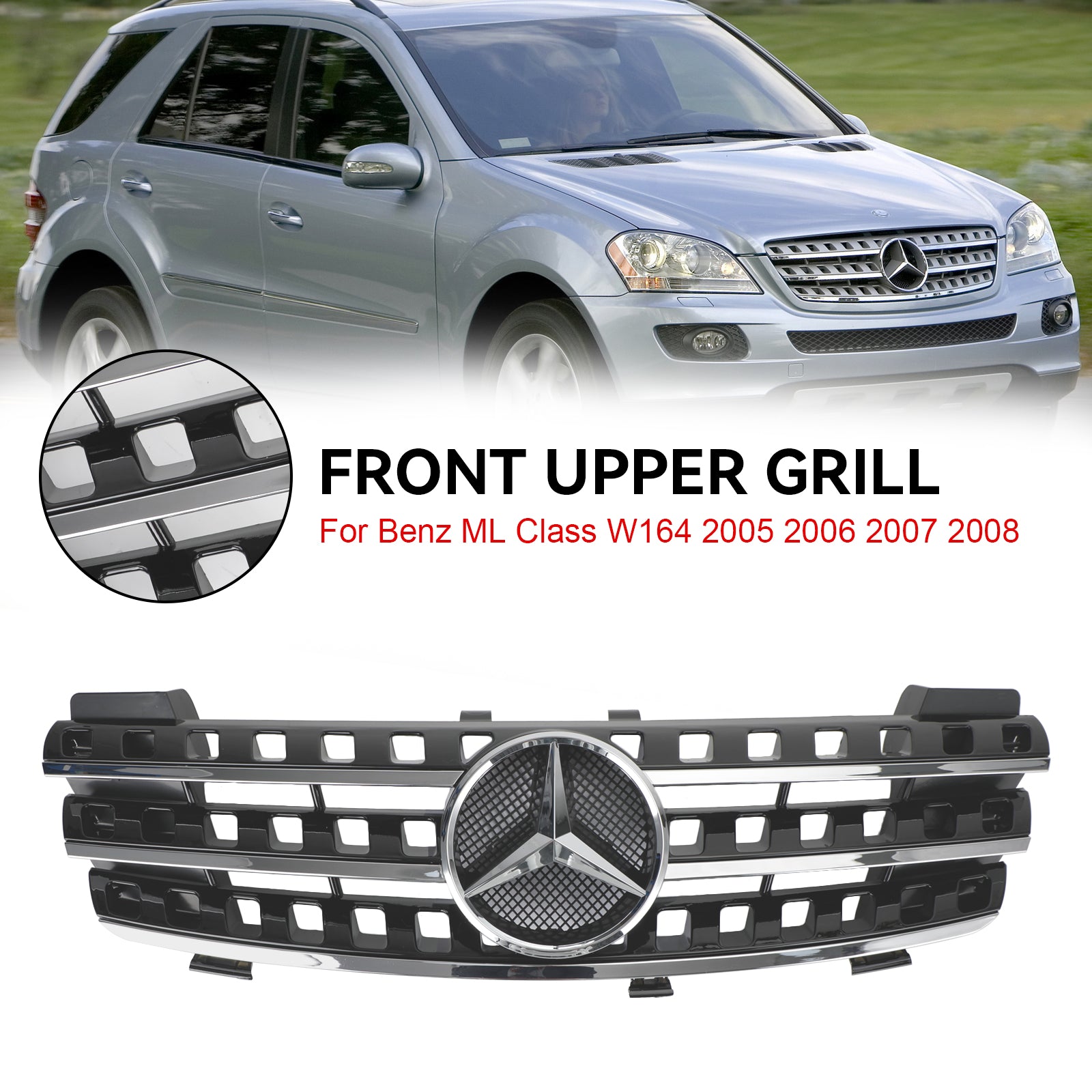 Calandre Avant Grille Compatible avec Mercedes Classe ML W164 2005-2008 Noir