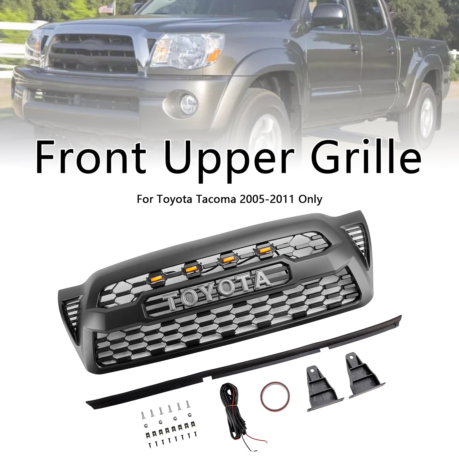 Alfombra LED de parrilla delantera negra para Toyota Tacoma 2005-2011