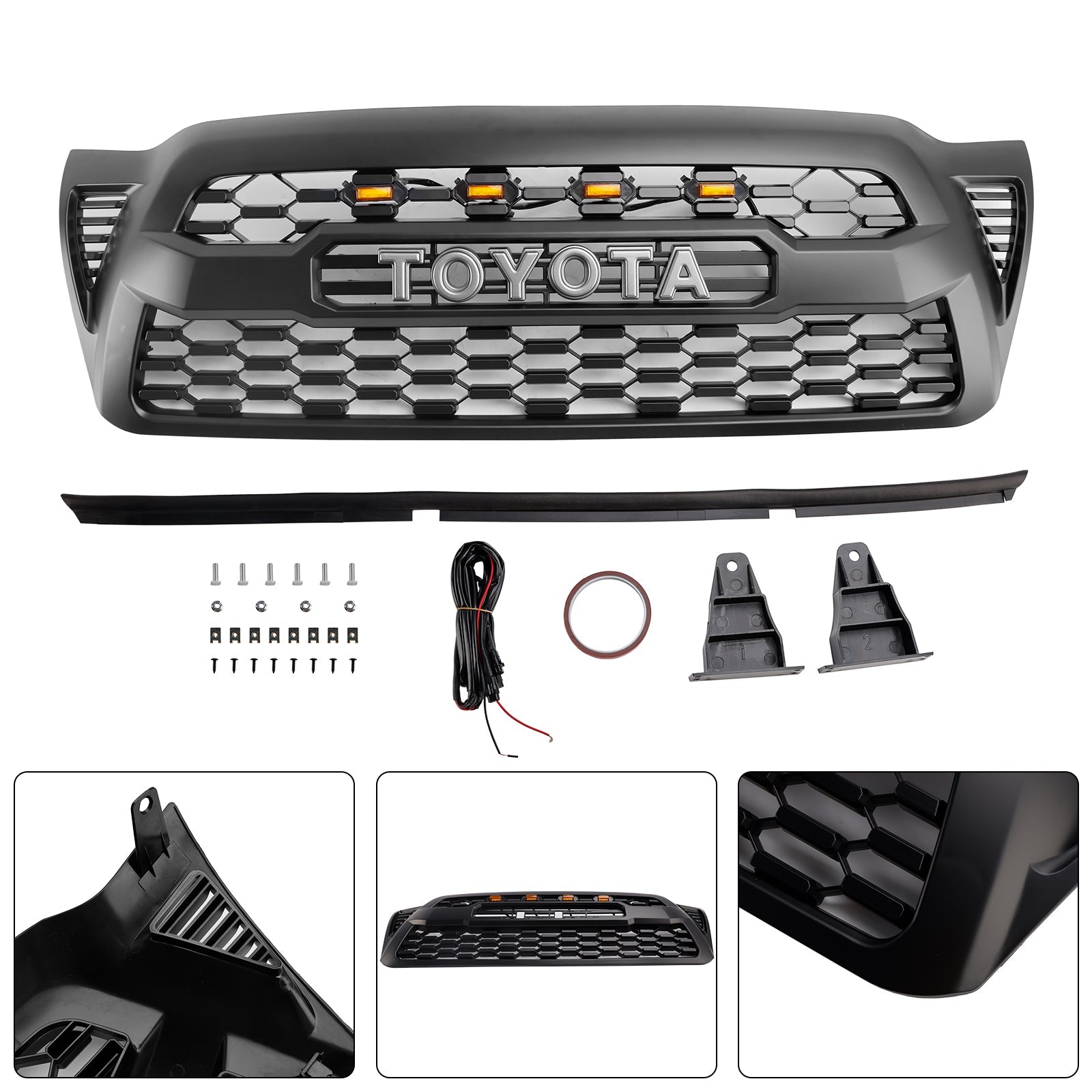 Alfombra LED de parrilla delantera negra para Toyota Tacoma 2005-2011