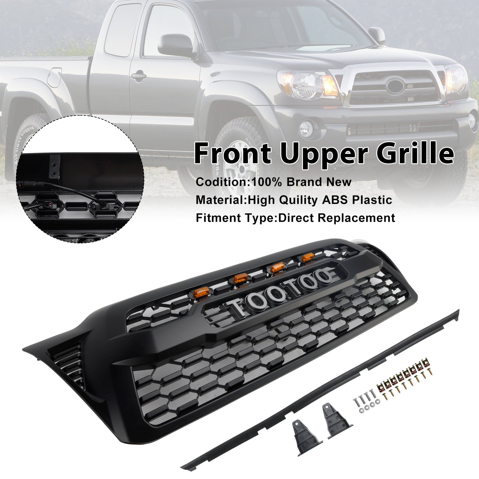Rejilla de parachoques delantero negro mate con LED para Toyota Tacoma 2005-2011