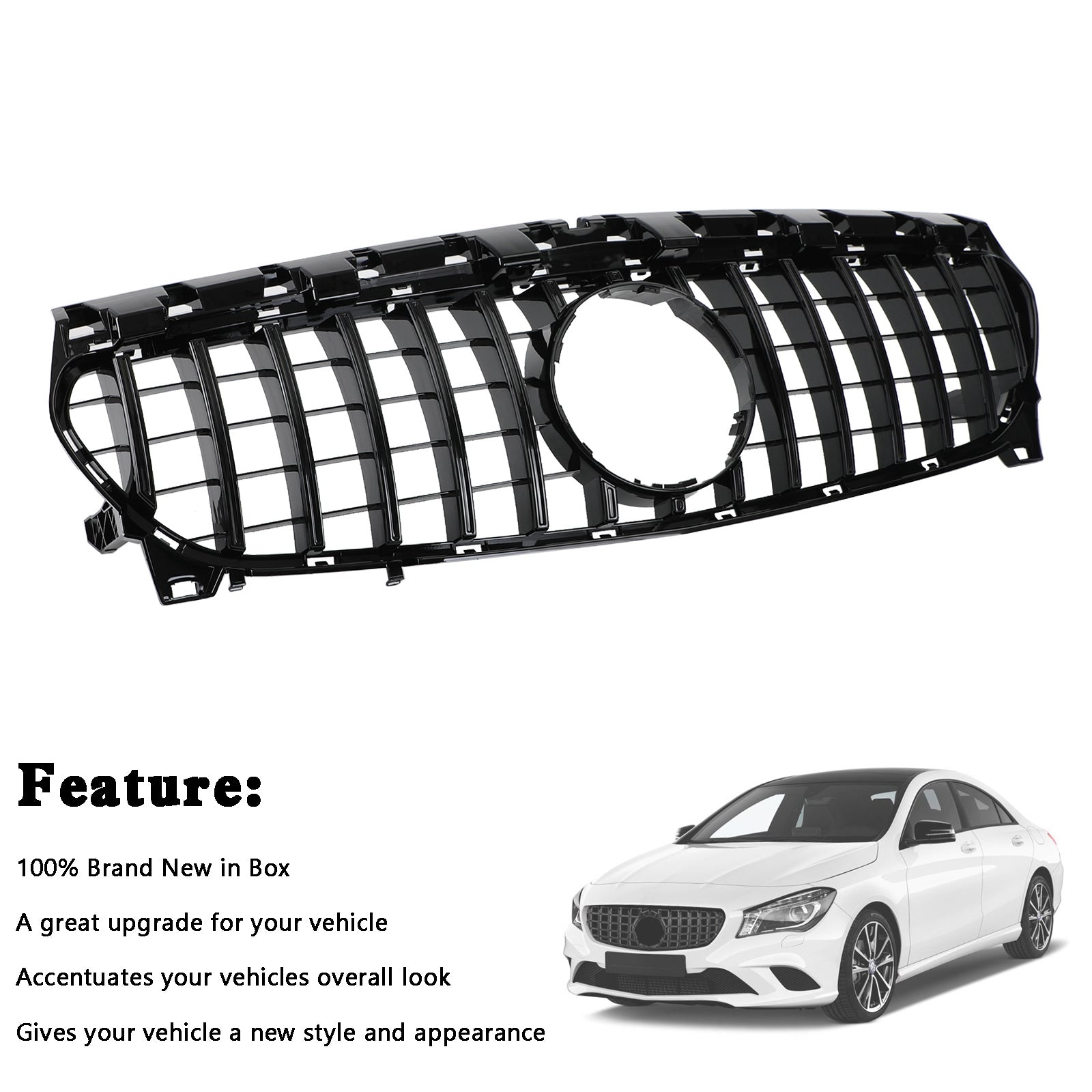 Mercedes-Benz CLA-klasse W117 C117 2013-2019 GT Vervangende zwarte voorgrille met embleem