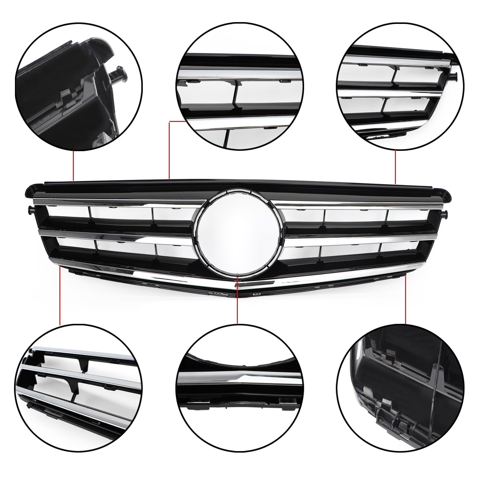 Grille de calandre avant LED noire chromée pour Benz Classe C W204 C300 C350 2008-2014 générique