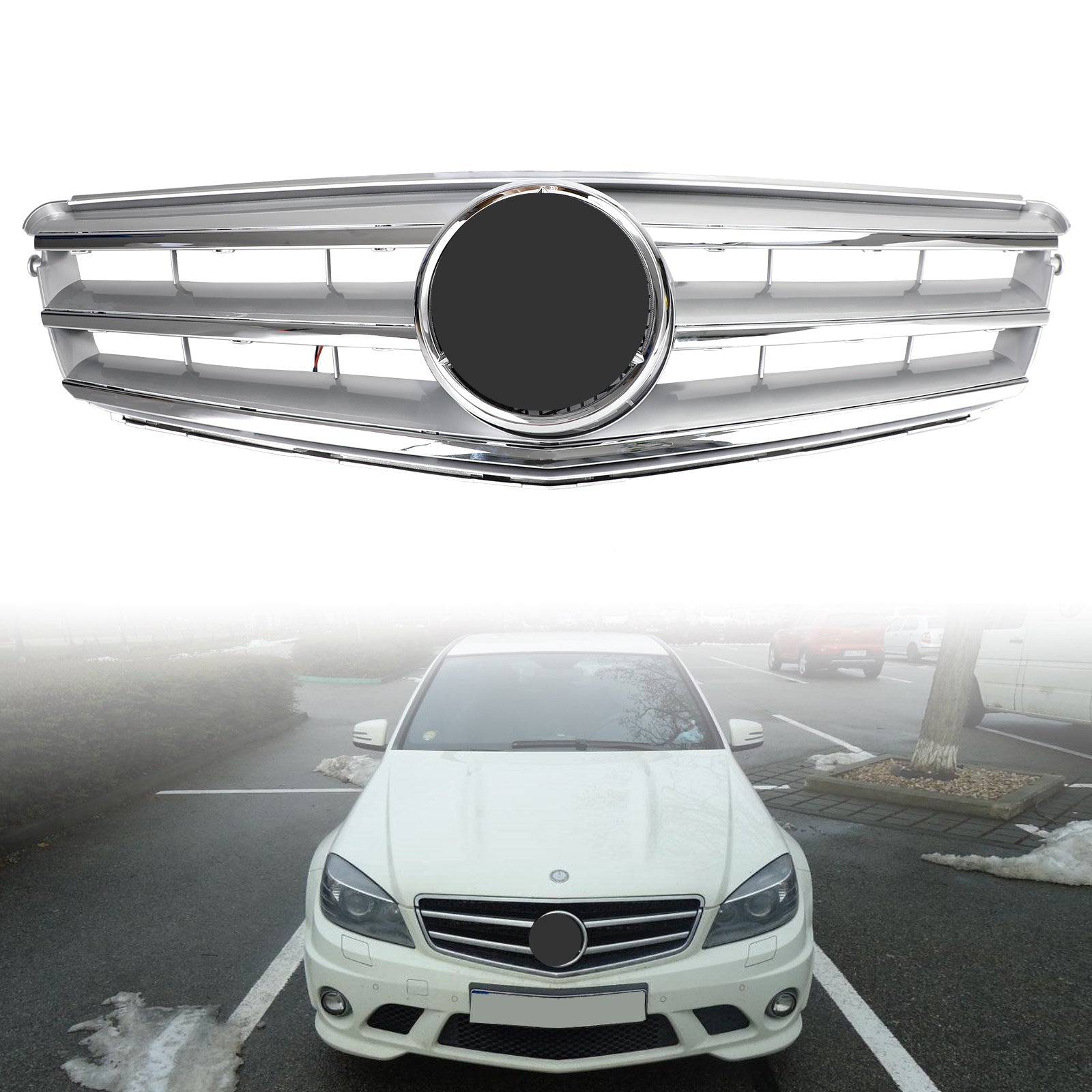 Osrednja rešetka W204 C300 C350 2008-2014 Popolnoma srebrna z LED diodami