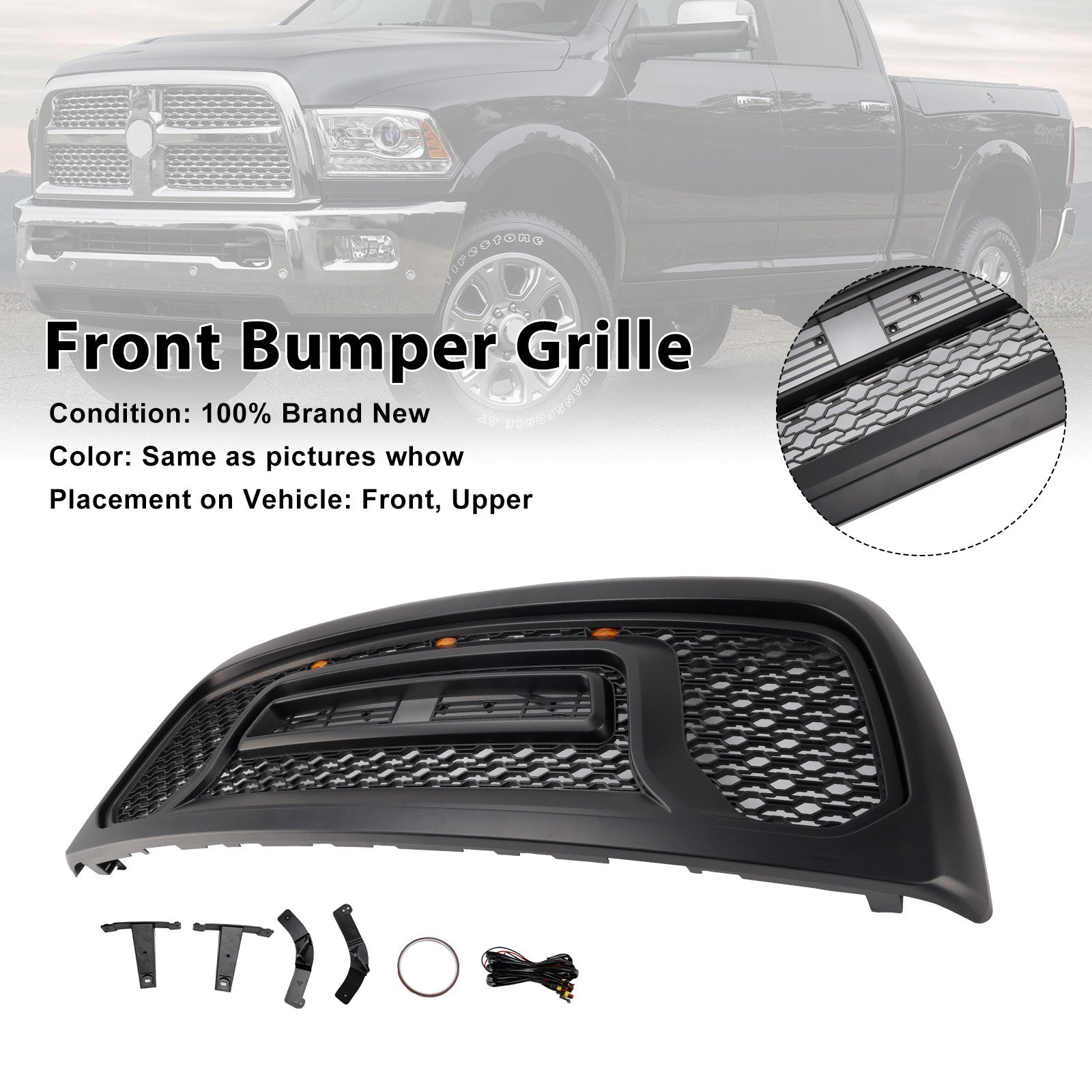 Calandre de pare-chocs avant avec éclairage LED pour Dodge Ram 2500/3500 Laramie Limited (2010-2018)